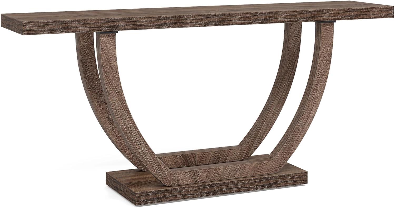 Tribesigns 63" Skinny Console Table with Geometric Base, Farmhouse Sofa Table Narrow Long, Thickened Behind Couch Table with Shelves for Living Room Foyer Corridor (Brown)