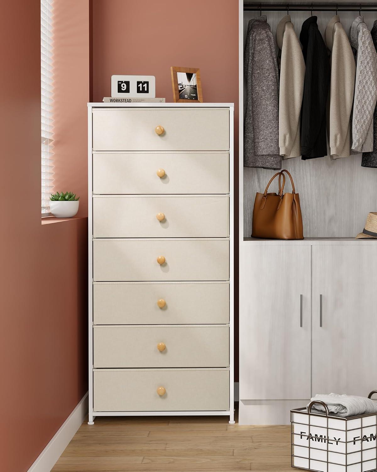 Crestlive Products 7 Drawers dresser for bedroom Chest Furniture Storage Tower Organizer Unit for Bedroom Beige