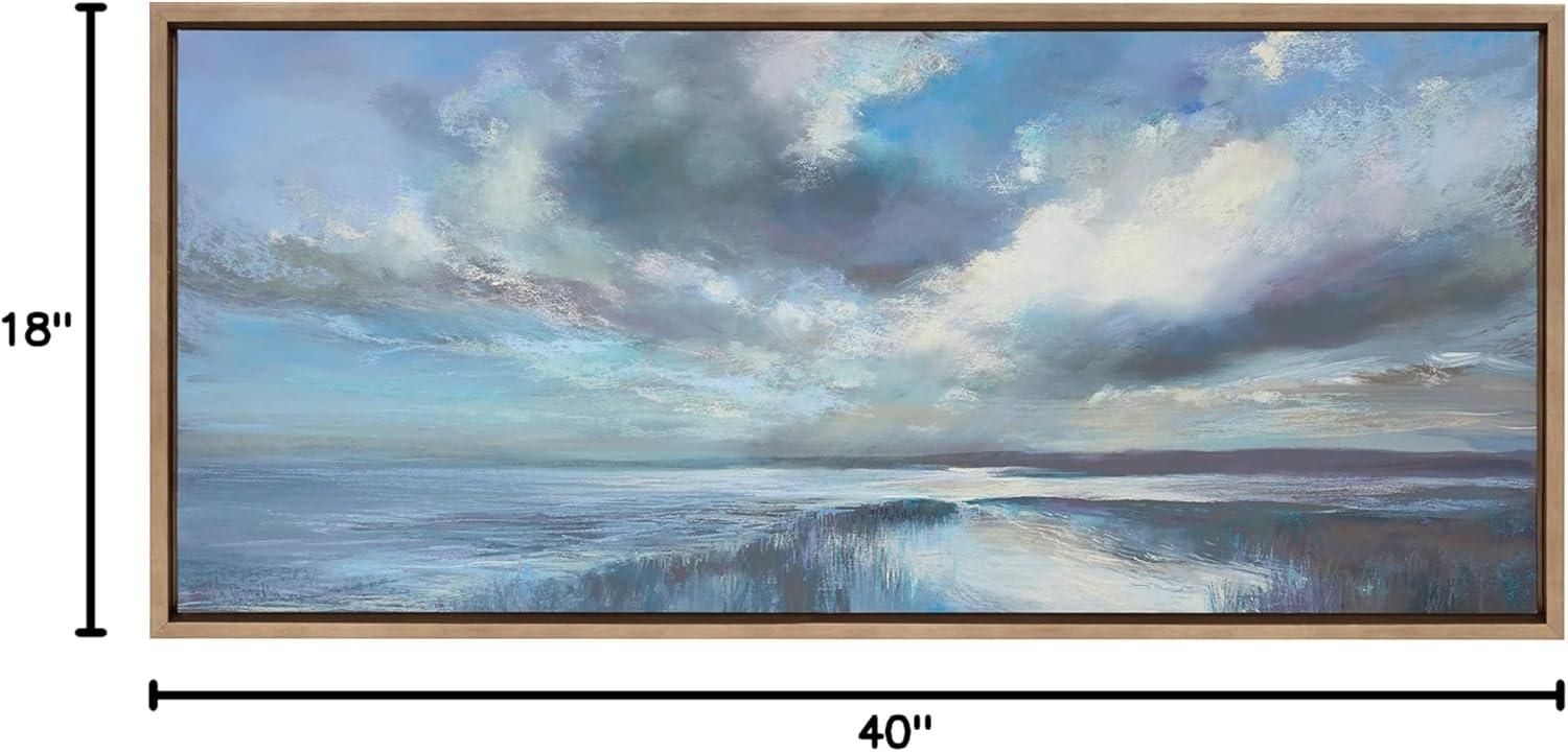 18" x 40" Sylvie The Tide Waits for No Man Framed Canvas by Nel Whatmore Gold - Kate & Laurel All Things Decor: Panoramic Ocean Landscape