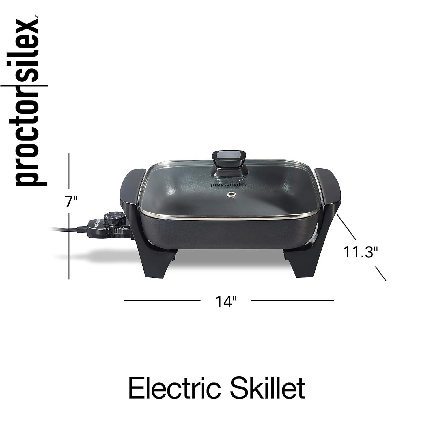 Electric Skillet with Lid, 116 sq. in. Nonstick Cooking Surface for Frying, Sauteing, Simmering and Braising, Adjustable Temp 200° to 400° F, Black (38526PS)