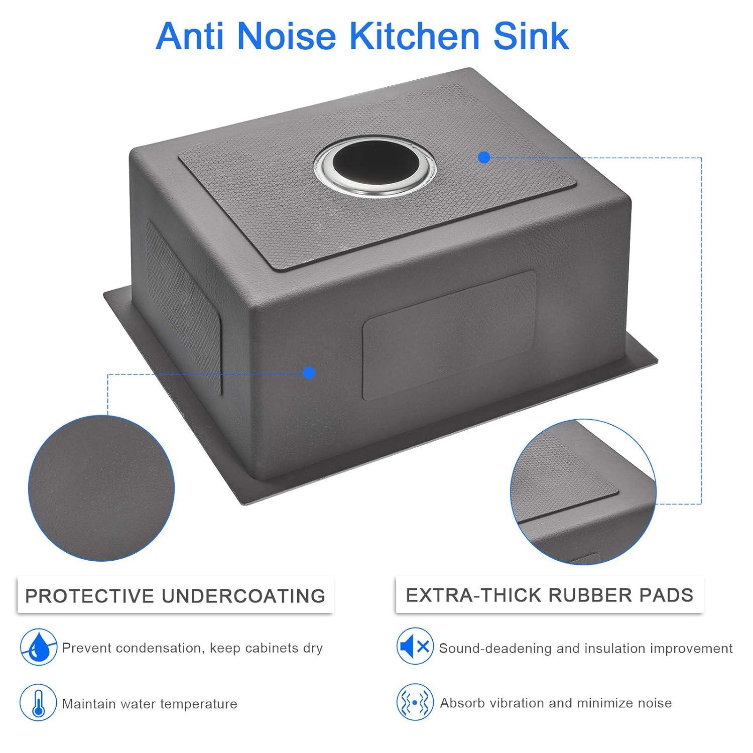 MENATT 20-inch Top-Mount Handmade Kitchen Sink, SUS304 Stainless Steel Drop in Kitchen Single Bowl Sink with Basket Strainer (Black), 20"x16"x9"