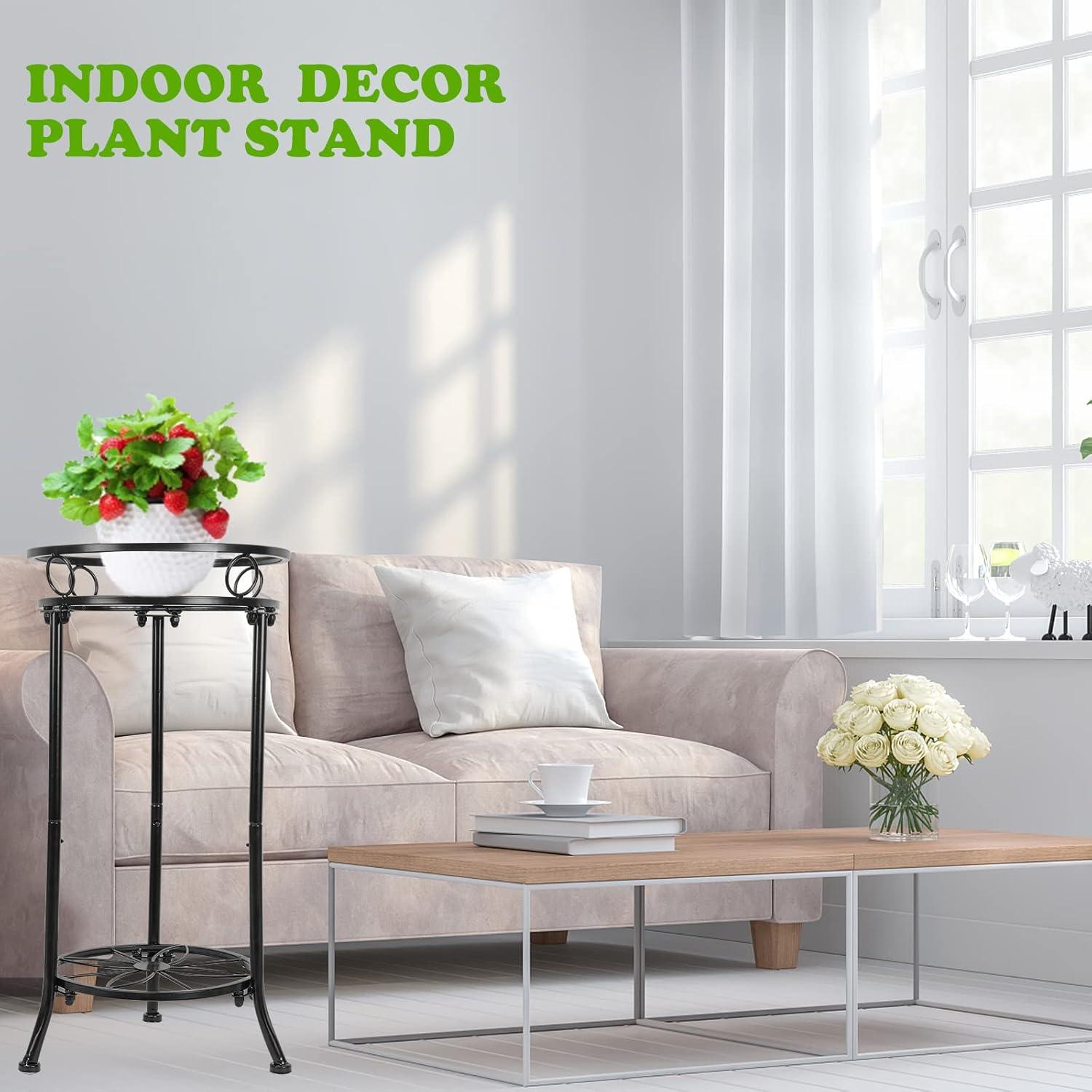 Plant Stands Indoor Outdoor, Metal Multiple Potted Plant Rack Holder, 2 Tier Tall Patio Flower Pot Stand for Corner, Anti-Rust 20.3" (Black)