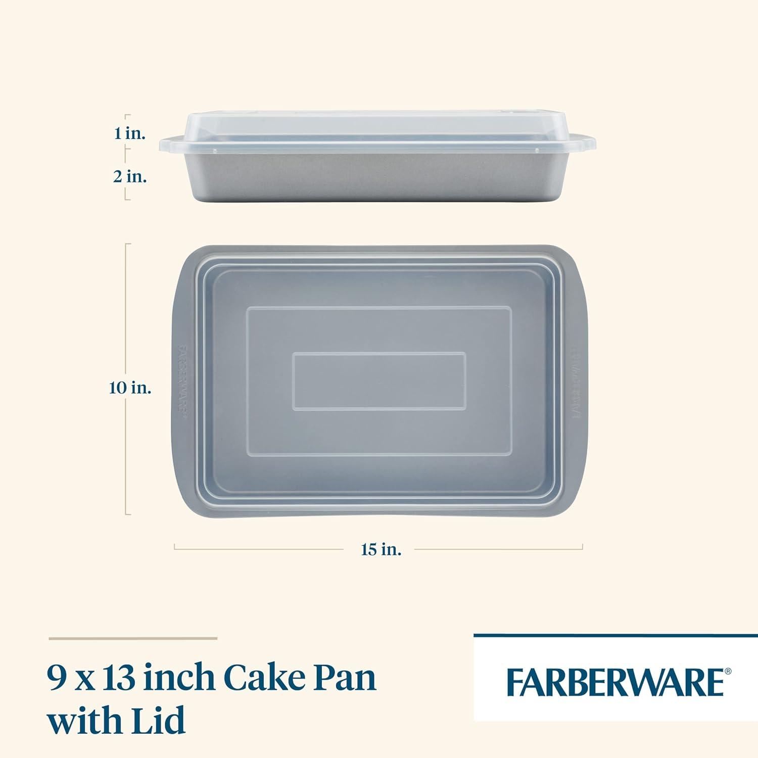 Gray Silicone Non-stick Rectangular Cake Pan with Lid, 9" x 13"