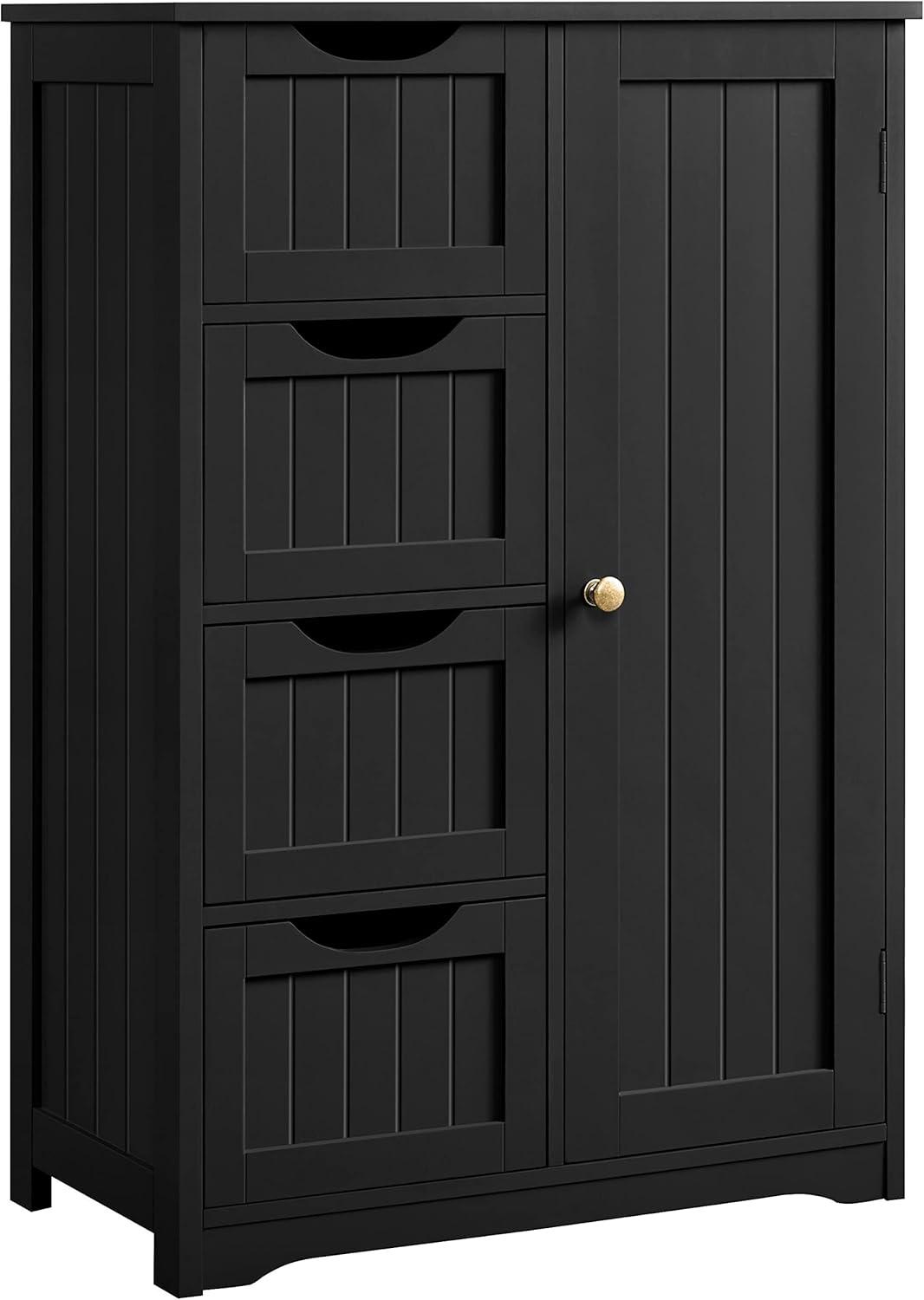 CodYinFI Wooden Bathroom Floor Cabinet, Free Standing Side Cabinet w/4 Drawers & 3 Tier Cupboard Storage Organizer Unit Hallway/Entryway Cabinet, Black