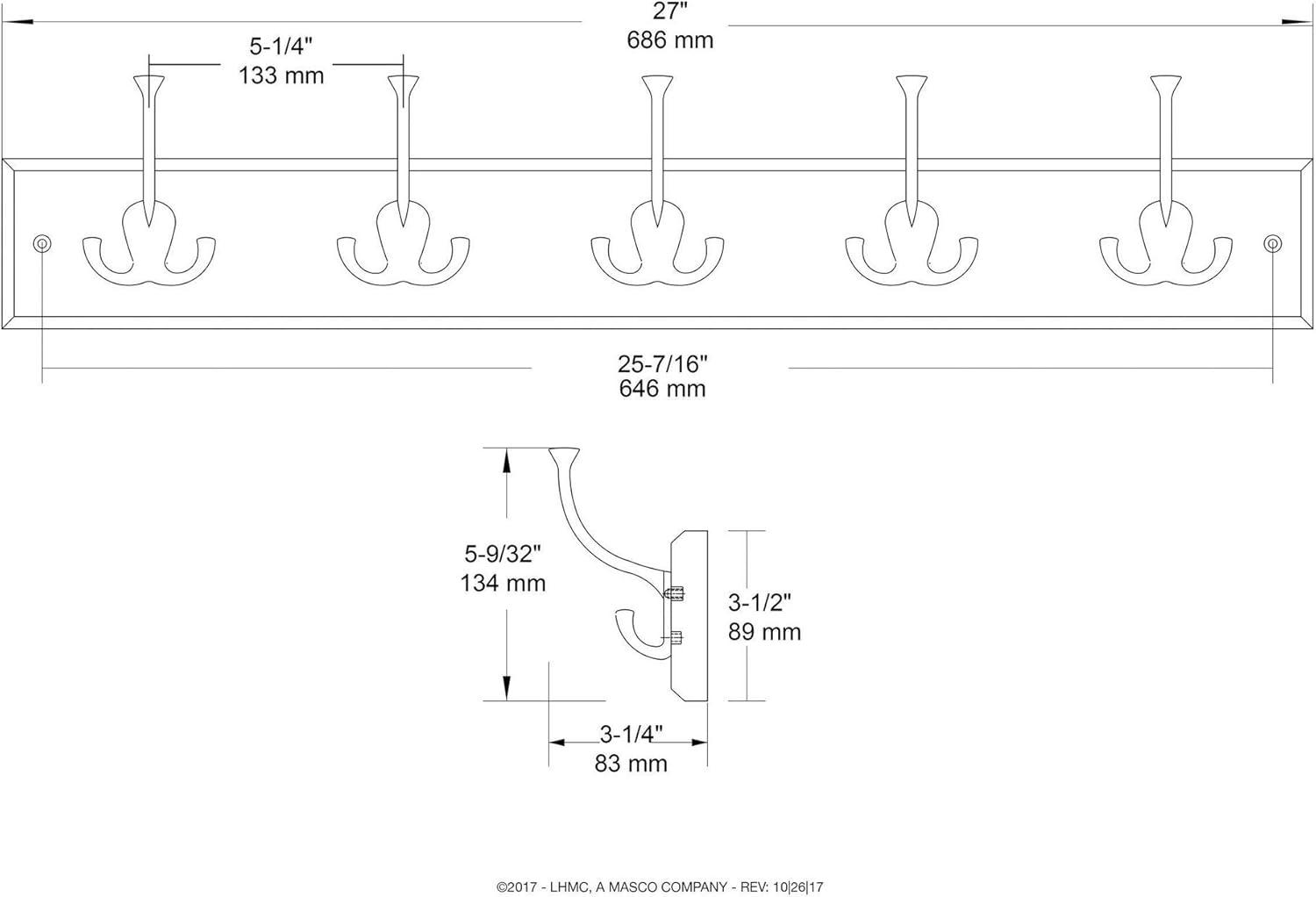 Liberty Hardware 129848 Five Double Hook 27" Wide Rail - White