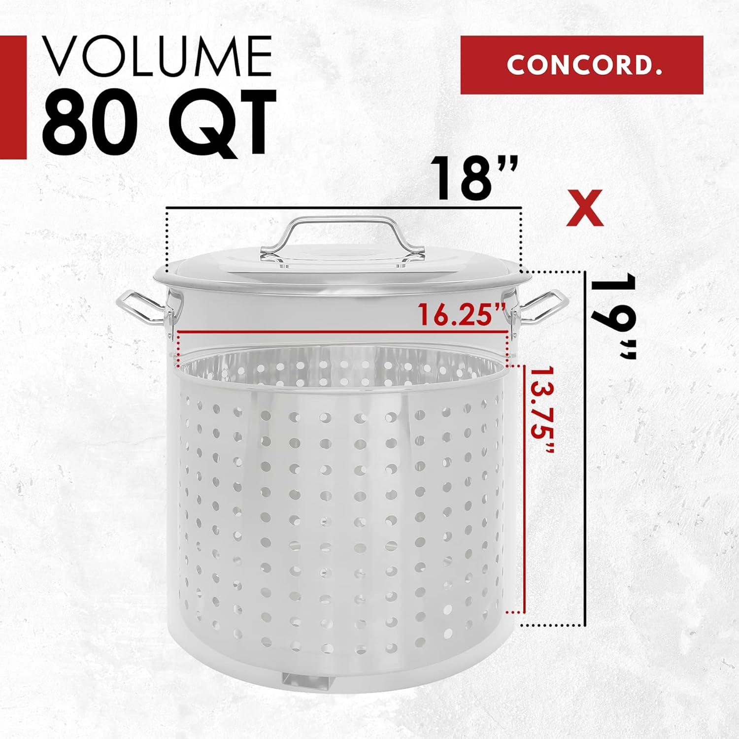 Concord 80 Quart Stainless Steel Stock Pot with Steamer Basket