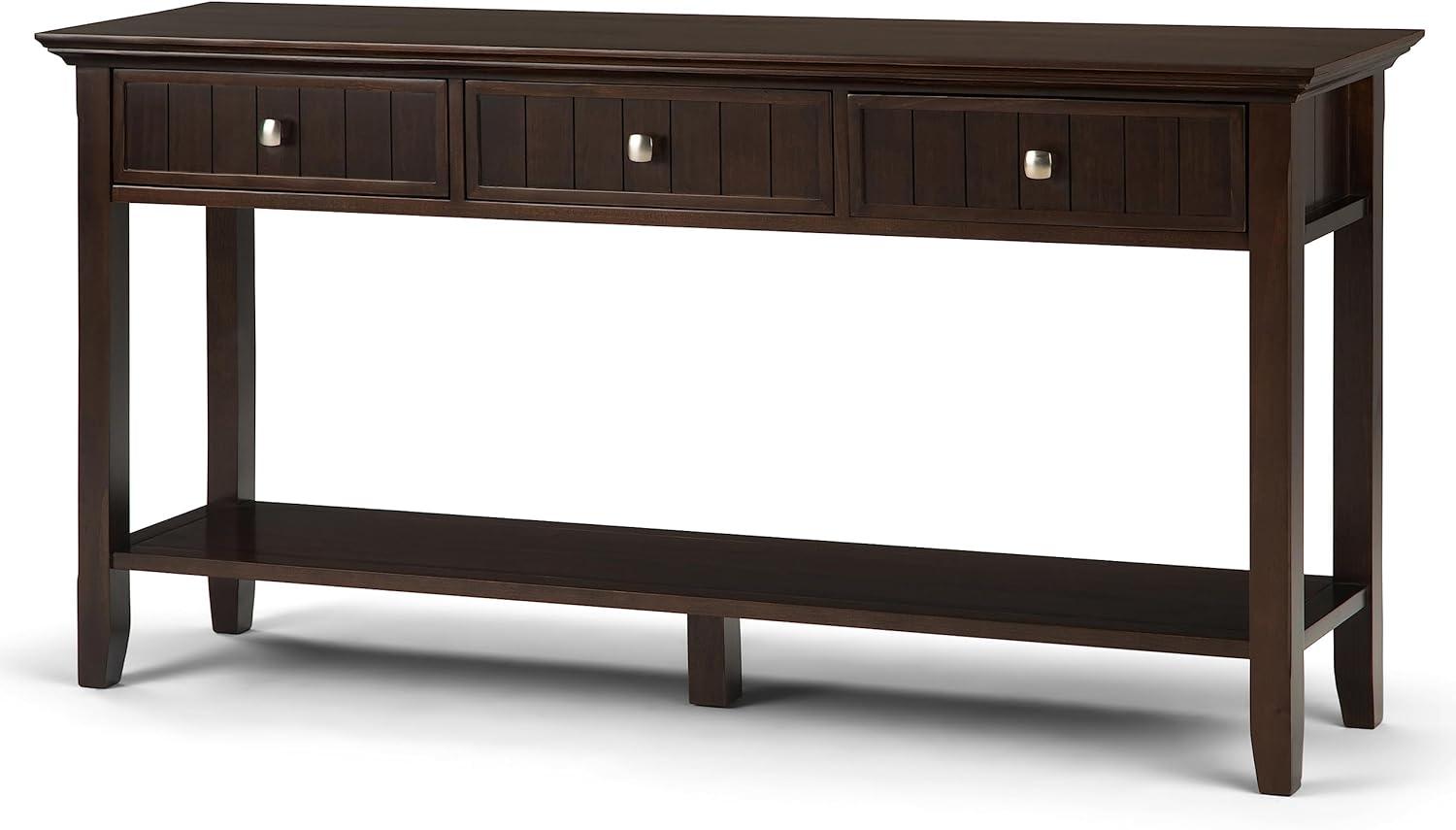 Simpli Home Acadian Wood 60" Transitional Console Sofa Table in Brunette Brown