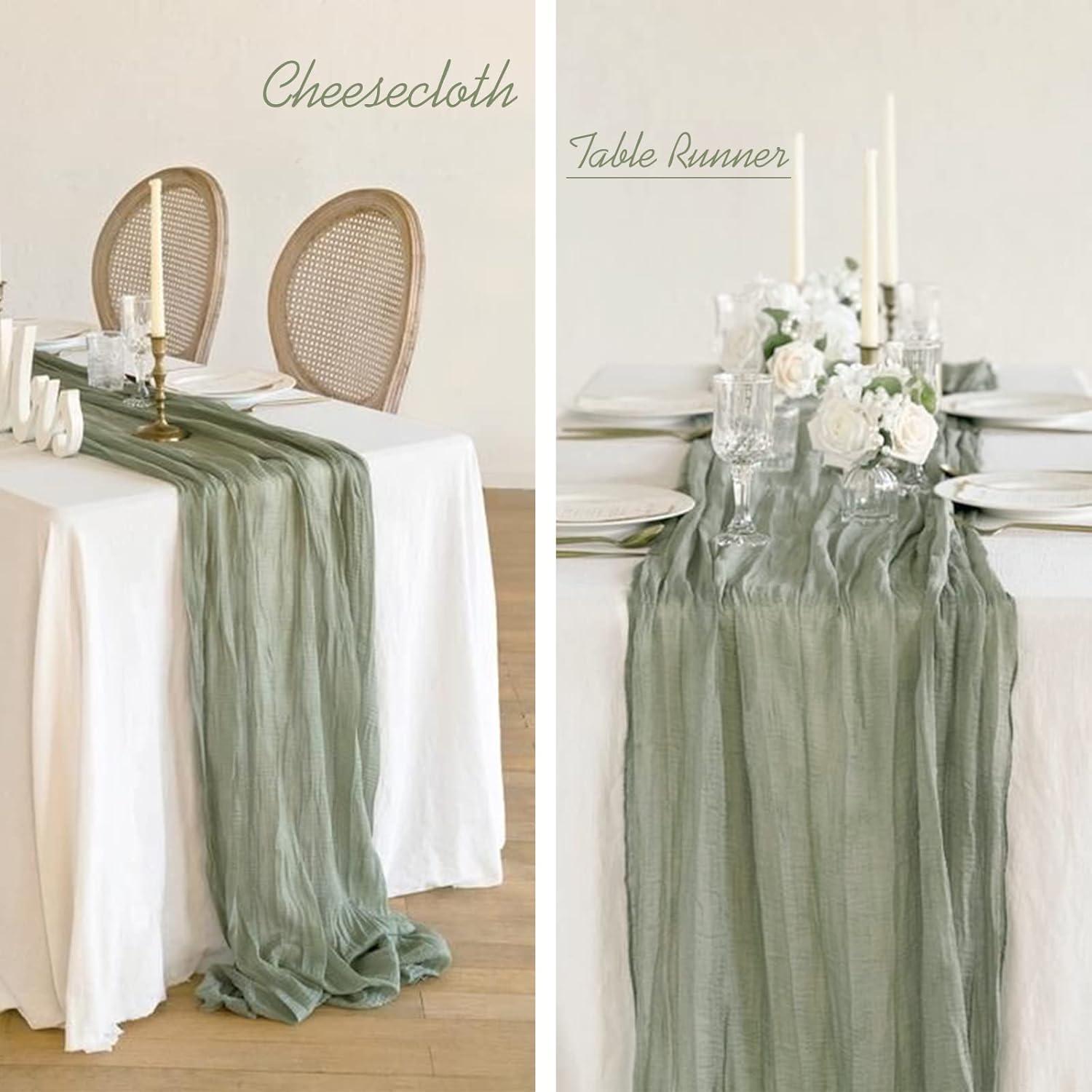 Mint Green Cheesecloth Table Runner 6 Pack 35" Boho Gauze Runner 120 inches Long Tablecloth Runner Rustic Sheer Fabric Bulk for Baby Shower Wedding Bridal Birthday Party Table Decorations