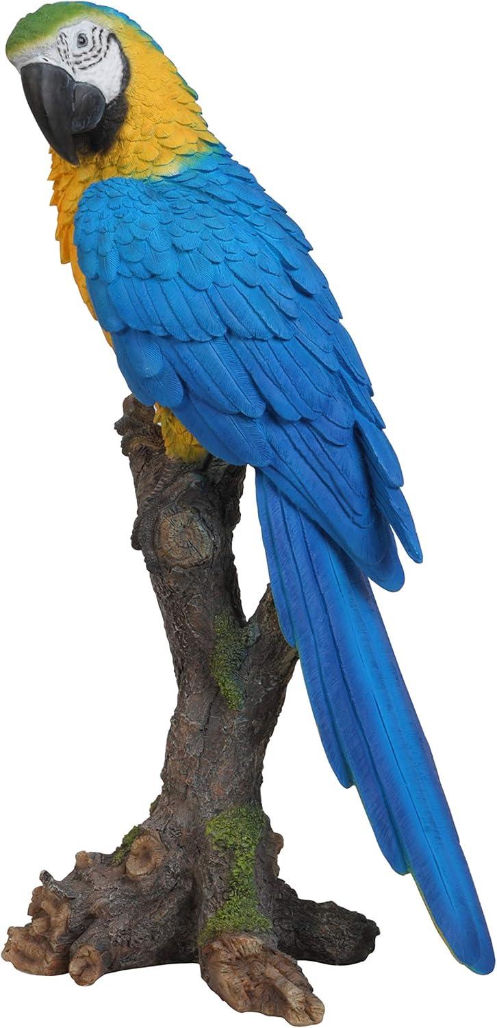 Blue and Yellow Parrot on Branch Polyresin Statue