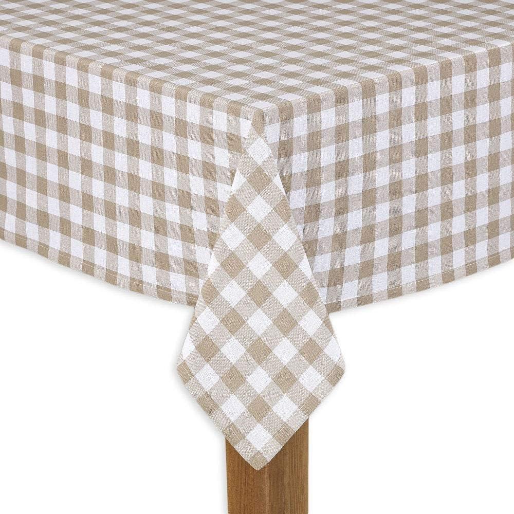 Sand and White Cotton Buffalo Check Tablecloth