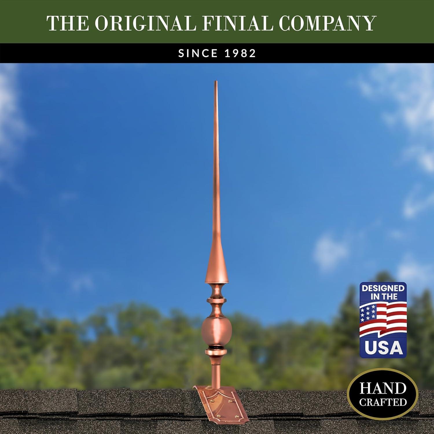 Good Directions 28" Aragon Pure Copper Finial with Decorative Copper Roof Mount - 34"H