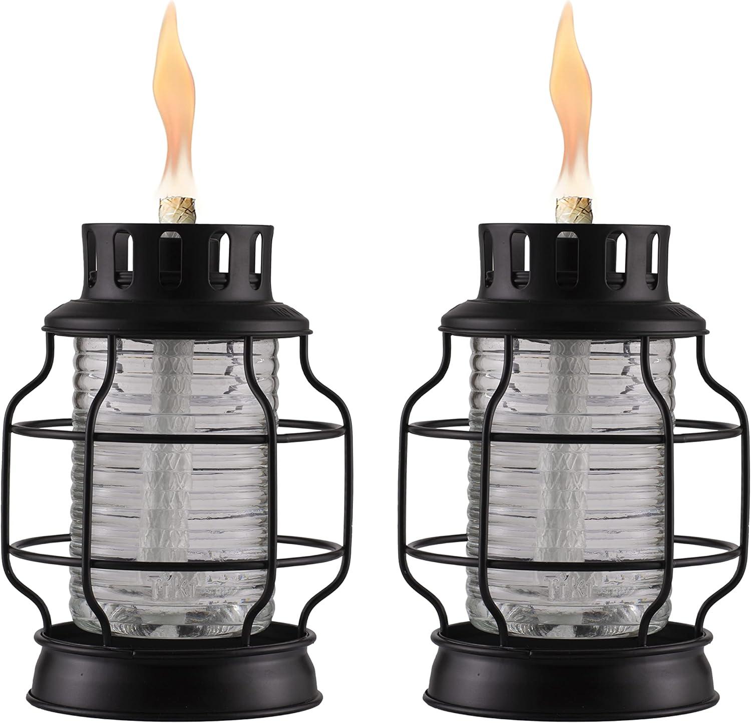 Black Metal Table Torch Lantern with Glass Insert