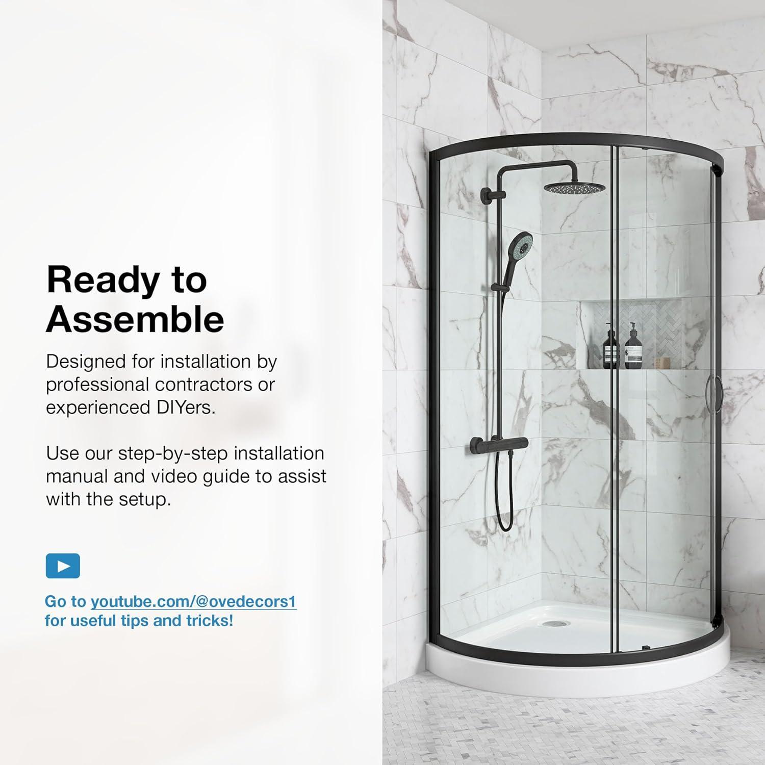 OVE Decors Breeze Premium 33 in. Framed Round Shower Kit w/ Clear Glass, Base