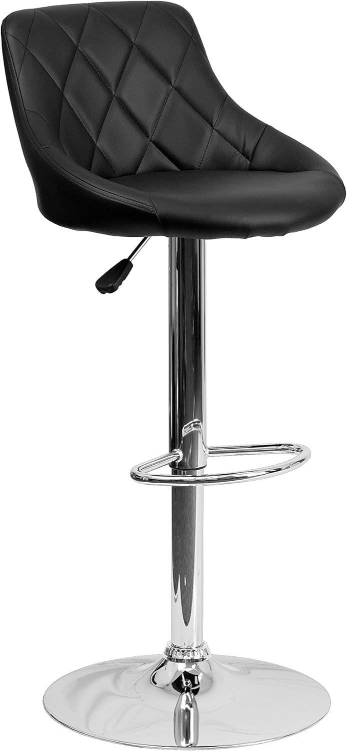 Contemporary Black Vinyl Adjustable Swivel Barstool with Chrome Base