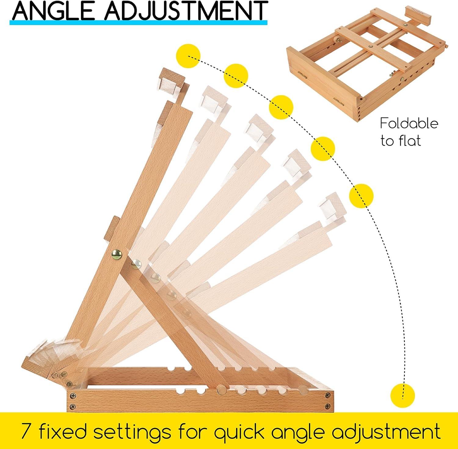 MEEDEN Heavy-Duty Tabletop Studio H-Frame Wooden Easel-Solid Beech Wood Adjustable Artists Desktop, Beginners & Teens- Holds Canvas Art up to 23" High