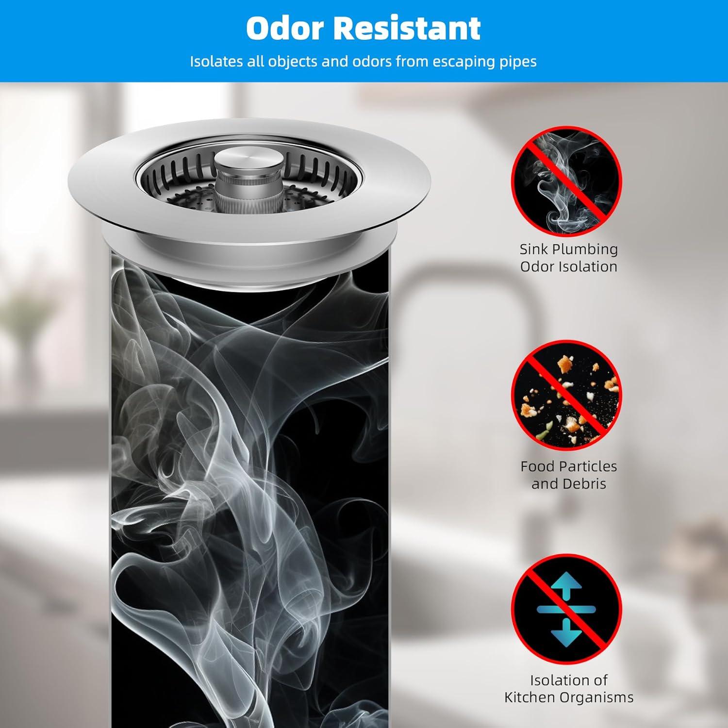 Hibbent 3-in-1 Kitchen Sink Drain Strainer  Stopper , Stainless Steel Pop-Up Design, Anti-Clogging Metal Basket with Handle, Compatible with US Standard 3-1/2" Drain