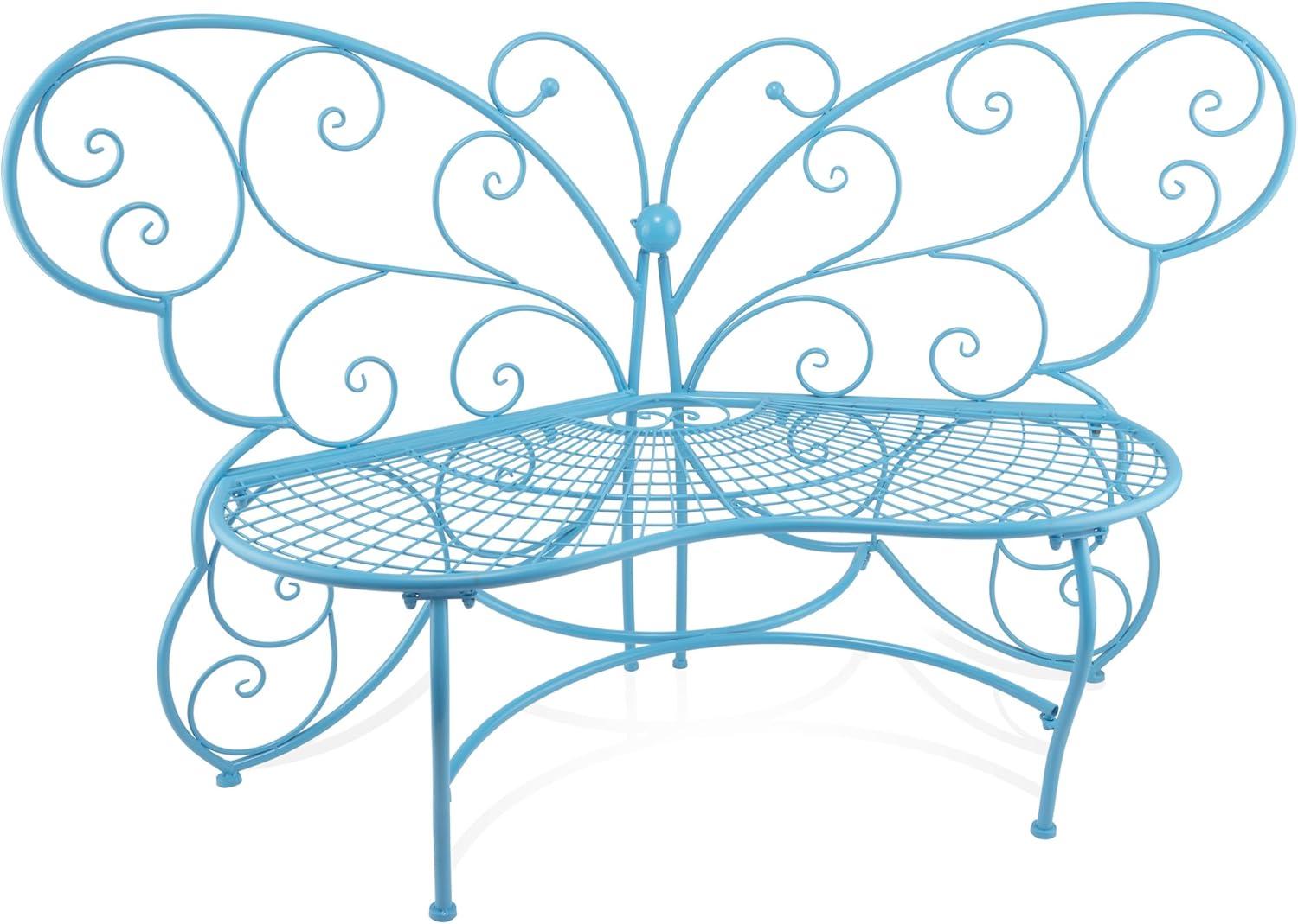 38" x 62" Metal Butterfly Outdoor Bench Blue - Alpine Corporation