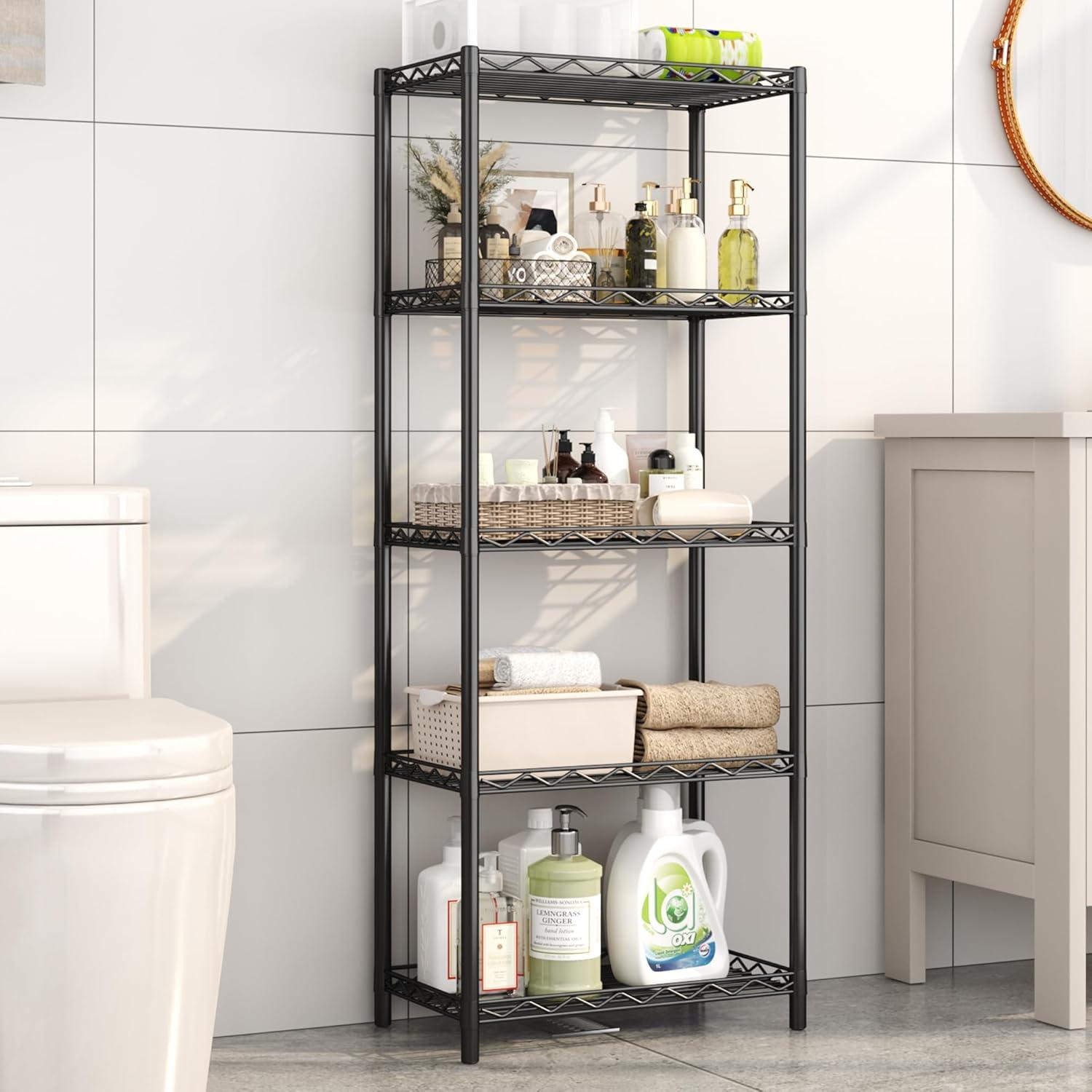 HOMEFORT 5-Tier Wire Shelving 5 Shelves Unit Metal Storage Rack Durable Organizer Perfect for Pantry Closet Kitchen Laundry Organization in Black,21”Wx14”Dx61”H
