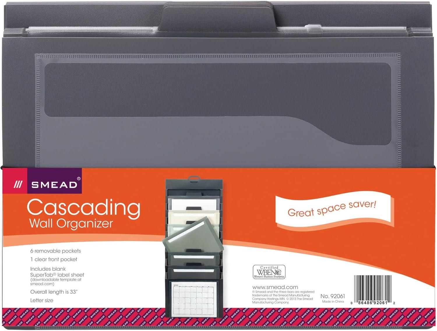 Smead Cascading Wall Organizer, 6 Pockets, Letter Size, Gray/Neutral (92061)