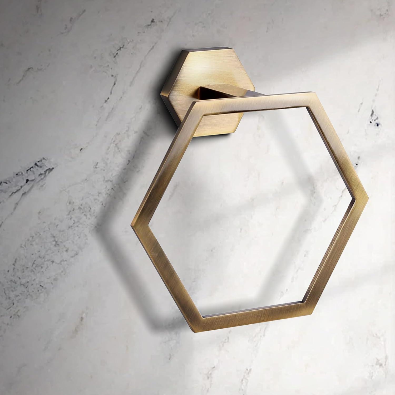 Hexagonal Gold Aluminum Wall-Mounted Towel Ring