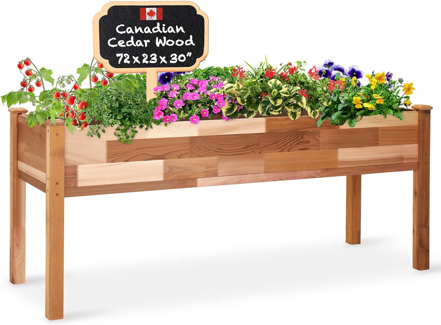 Jumbl Cedar Wood Raised Garden Bed & Herb Planter Box, 72" x 23" x 30"