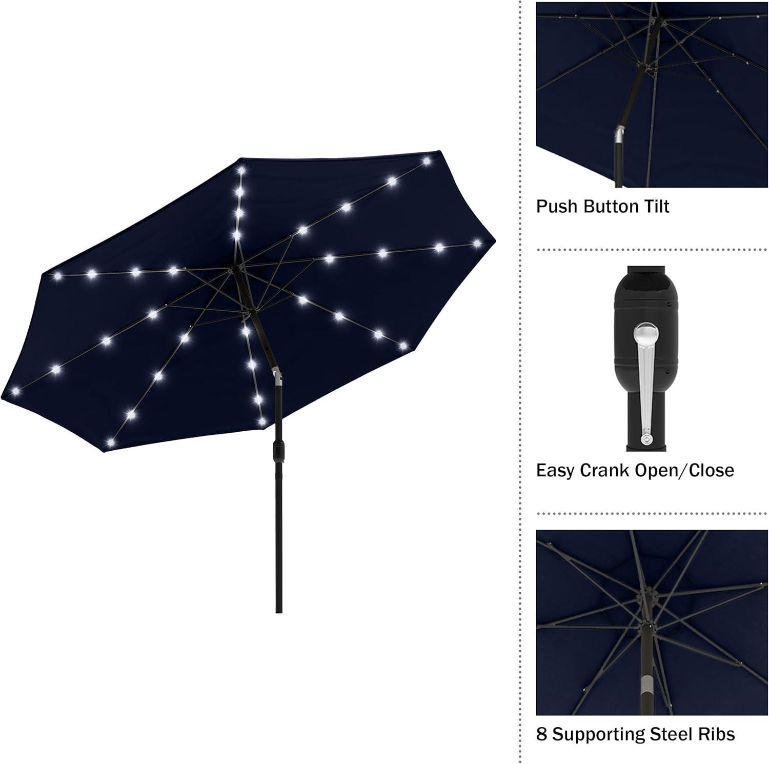 Pure Garden 10' Octagon Outdoor Patio Market Umbrella with Lights: UV Protection, Solar LED, Crank Handle, Push-Button Tilt