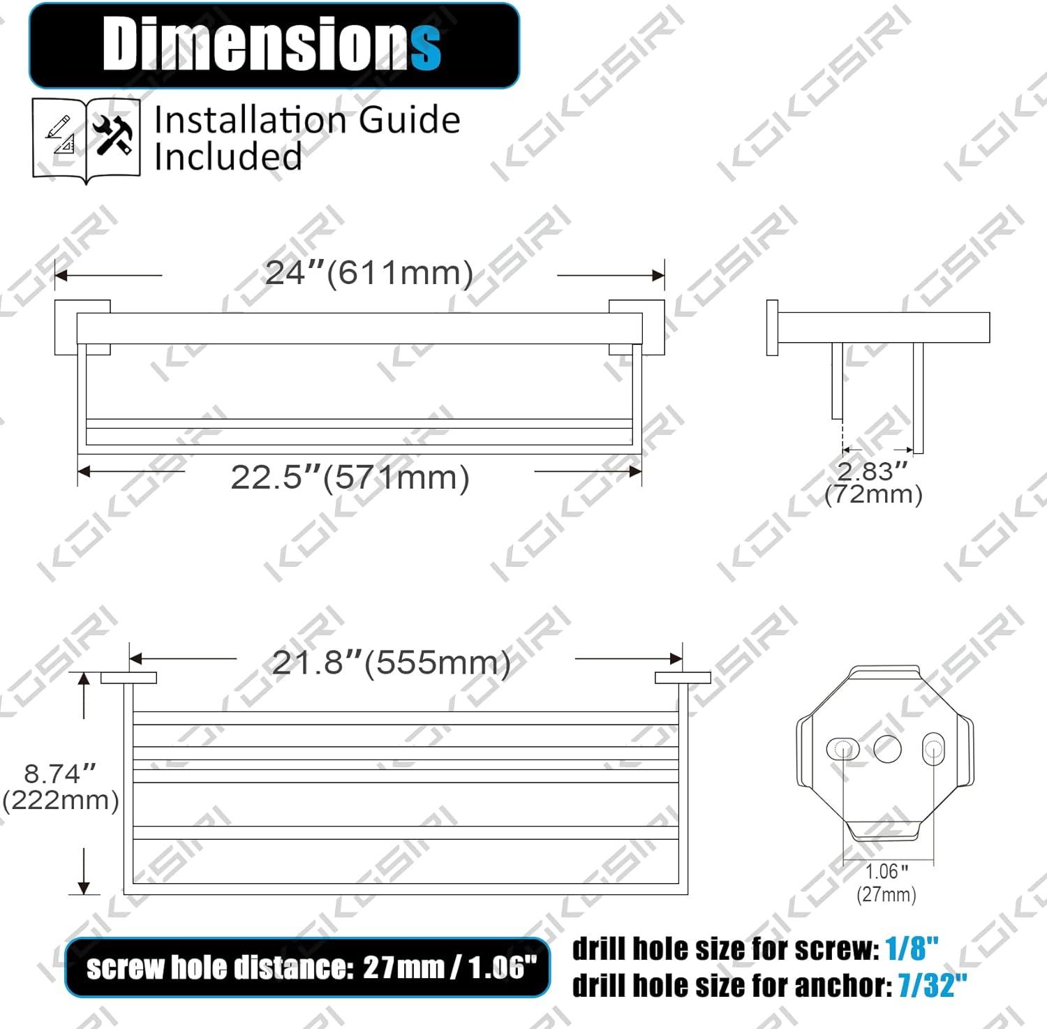 Brushed Gold Wall Mounted Double Towel Rack with Shelf