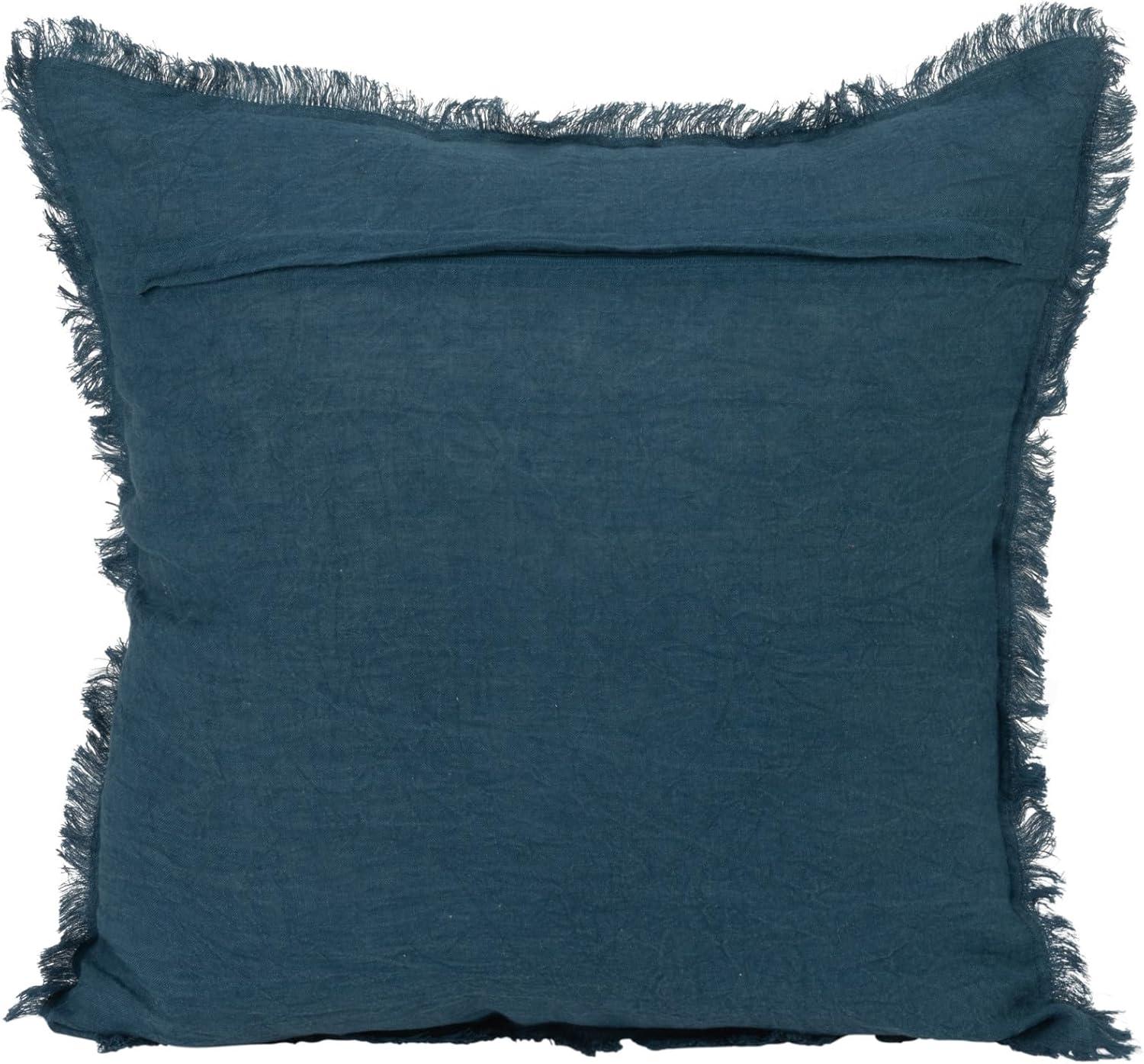 Navy Blue Stonewashed Linen Fringe Square Pillow 20"