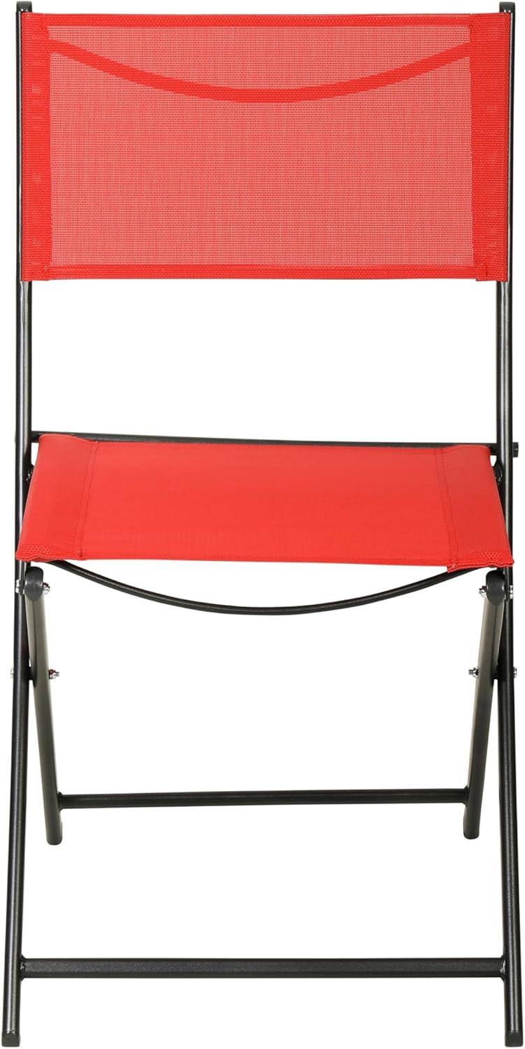 Flash Furniture Brazos Set of 2 Commercial Grade Indoor/Outdoor Folding Chairs with Red Flex Comfort Material Backs and Seats and Black Metal Frames