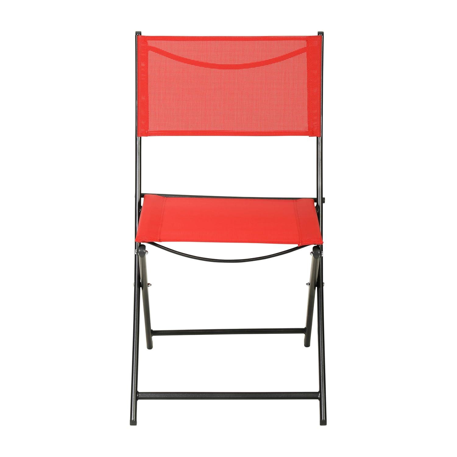 Flash Furniture Brazos Set of 2 Commercial Grade Indoor/Outdoor Folding Chairs with Red Flex Comfort Material Backs and Seats and Black Metal Frames