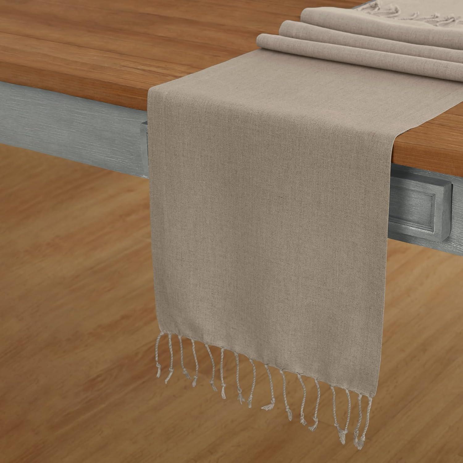 Solino Home Twisted Fringe - 100% Pure Linen Table Runner