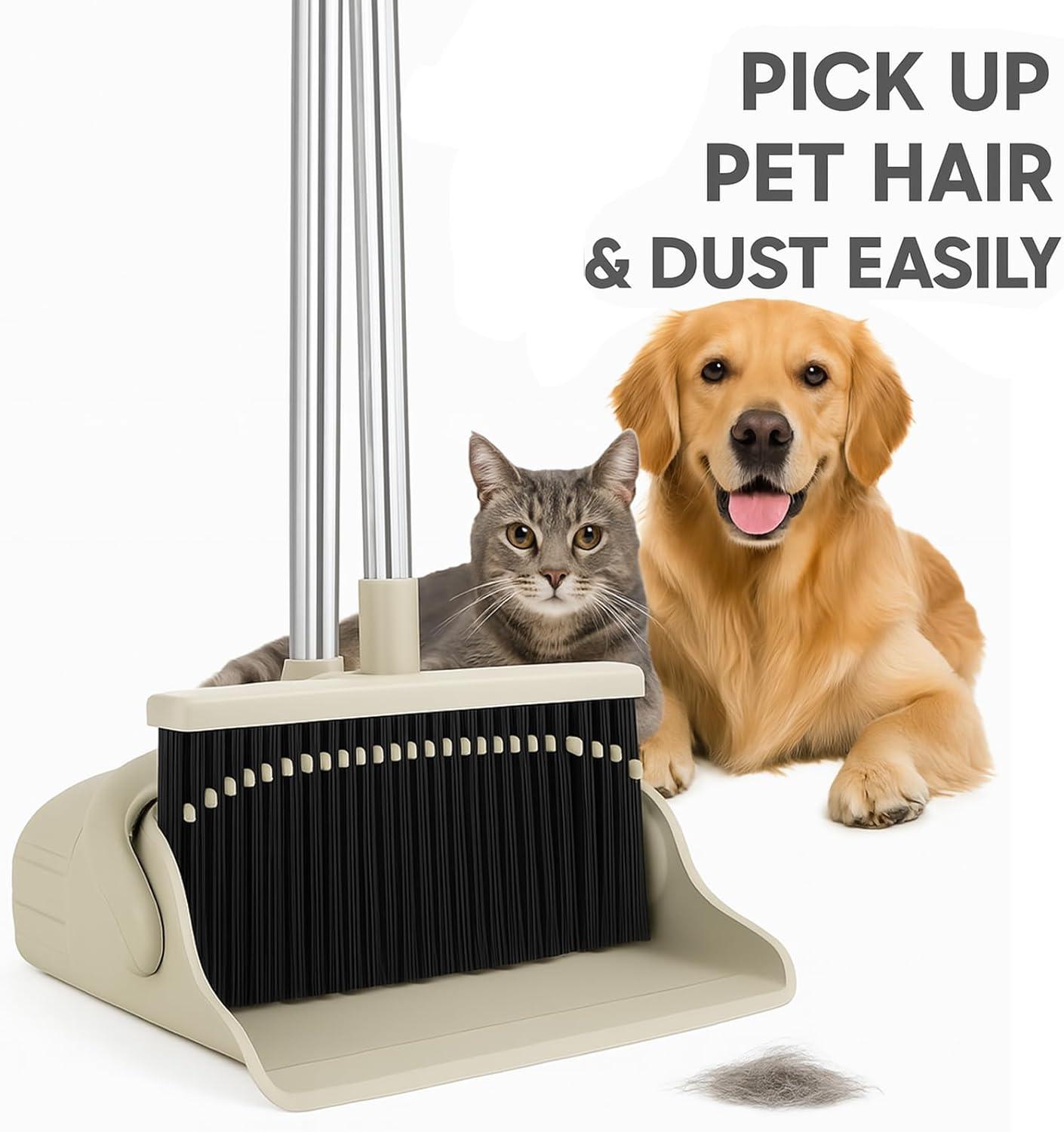 Heavy-Duty Broom and Dustpan Set for Outdoor Broom and Dust pan for Home Commercial Cleaning Supplies Angle Broom with Long Handle Perfect for Courtyard Garage Lobby Mall Market Street, B6