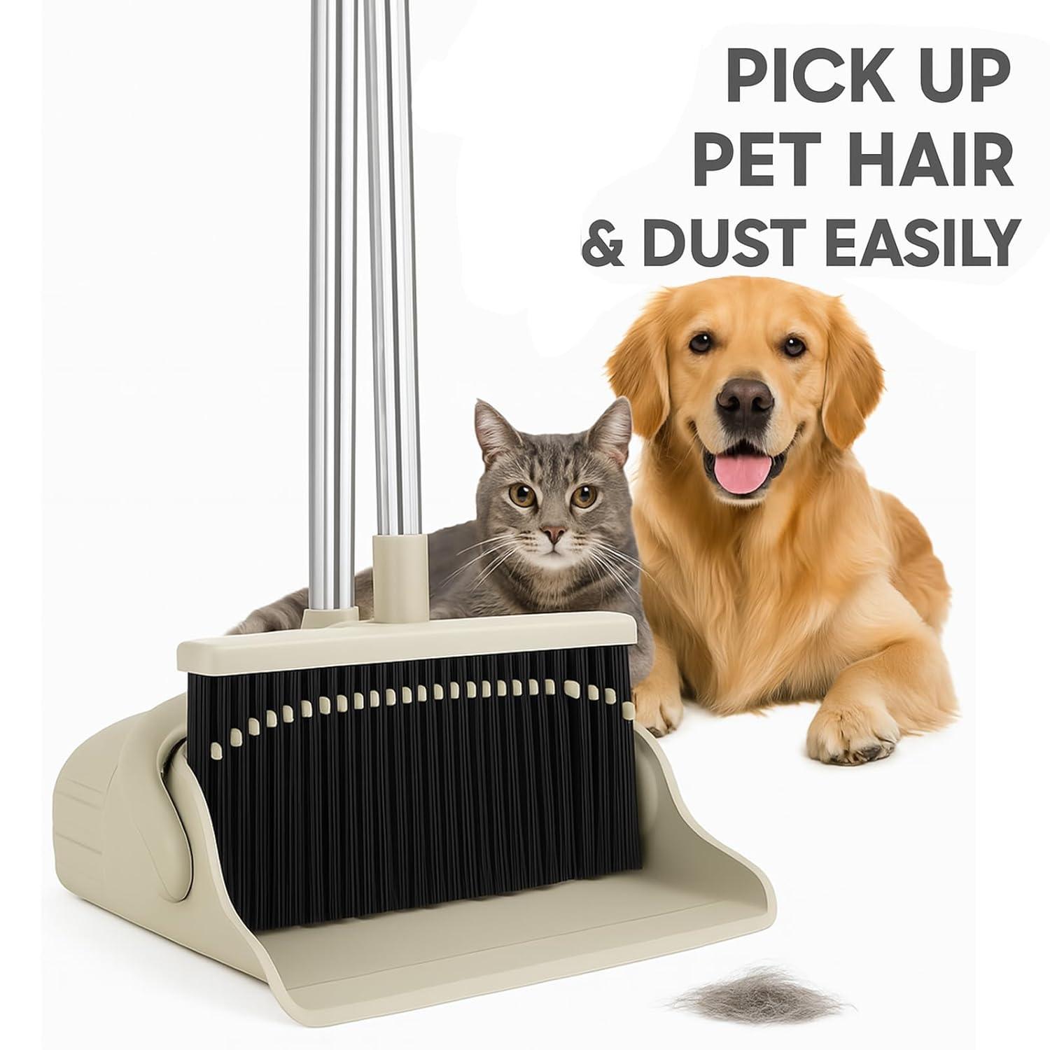 Heavy-Duty Broom and Dustpan Set for Outdoor Broom and Dust pan for Home Commercial Cleaning Supplies Angle Broom with Long Handle Perfect for Courtyard Garage Lobby Mall Market Street, B6
