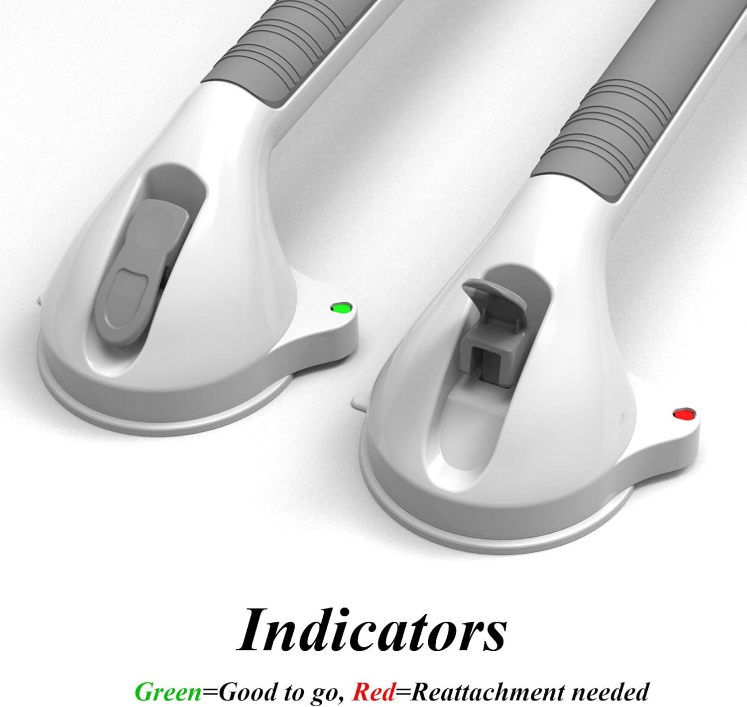 16.5inch 2 Pack Suction Balance Assist Bathroom Shower Handle,Bath Grab Bar with Indicators(White/Grey)