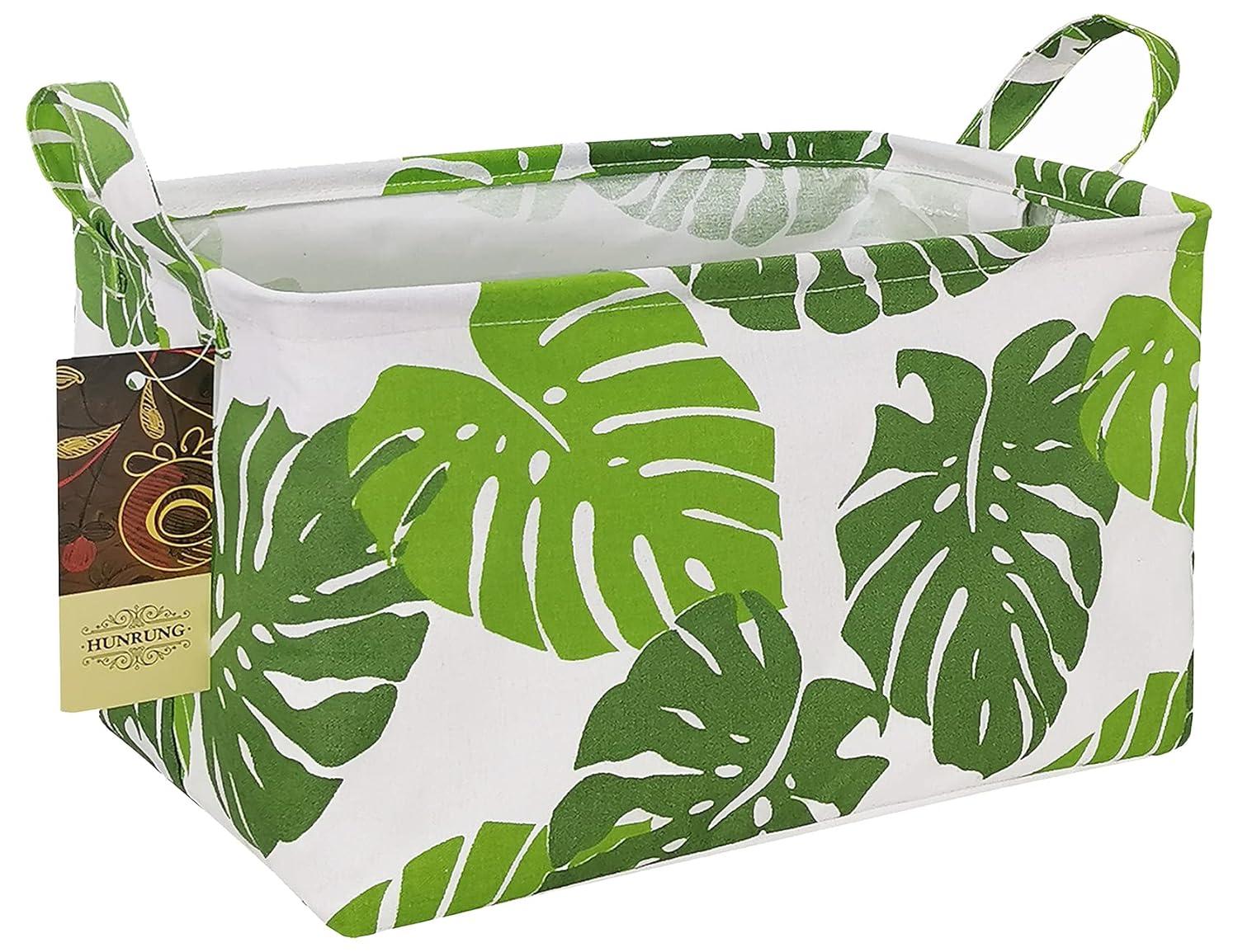 HUNRUNG Rectangle Storage Basket Cute Canvas Organizer Bin for Pet/Children Toys, Books, Clothes Perfect for Rooms/Playroom(Leaf)