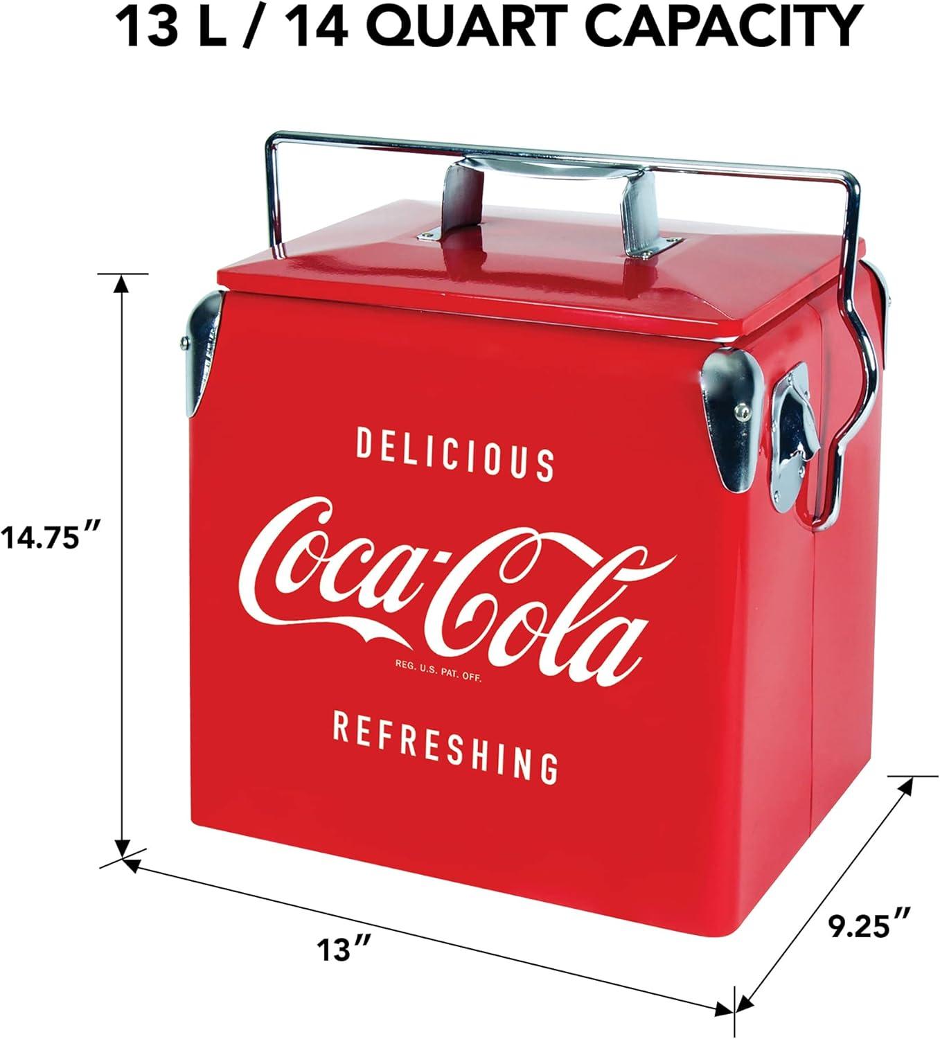 Retro Red Metal Cooler with Bottle Opener, 13L Capacity