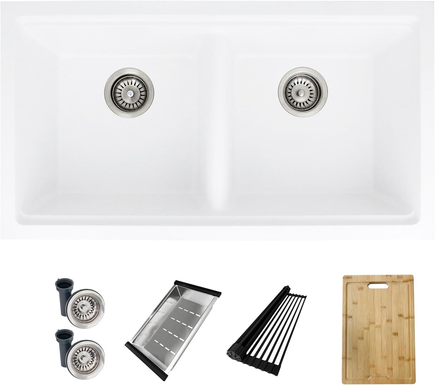 Stylish Pietra Dual-Mount 33" Composite Granite Double Bowl Kitchen Sink