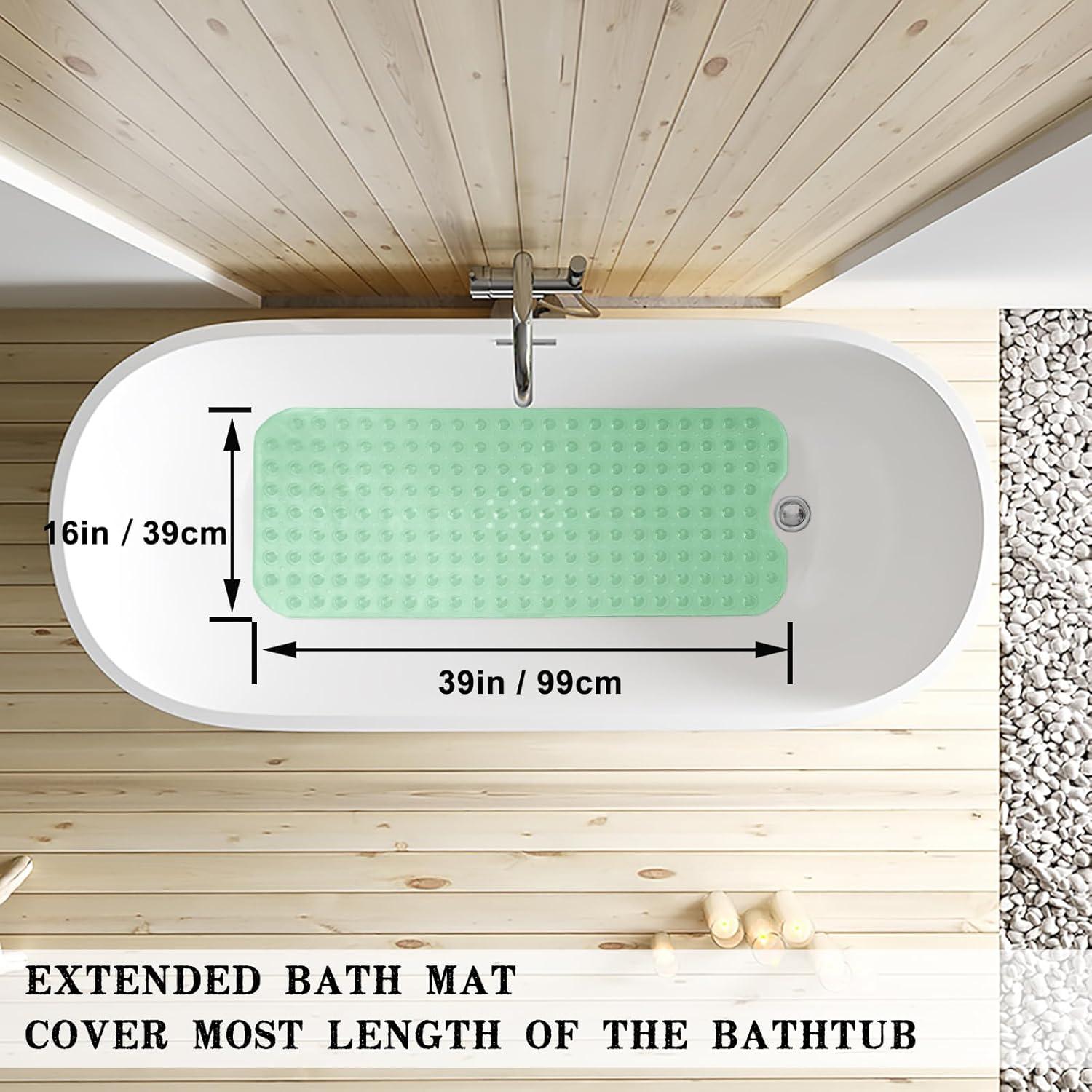 Bathtub Mats for Shower Tub Extra Long Non-Slip Bath Mat, 39 x 16 Inch Shower Mat with Drain Holes and Suction Cups, Bath Tub Mat for Bathroom with Machine Washable (Clear)