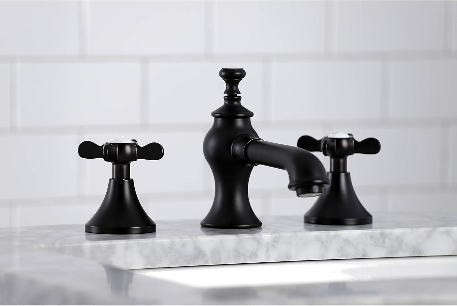 Kingston Brass Essex Two-Handle 3-Hole Deck Mount Widespread Bathroom Faucet with Brass Pop-Up Drain