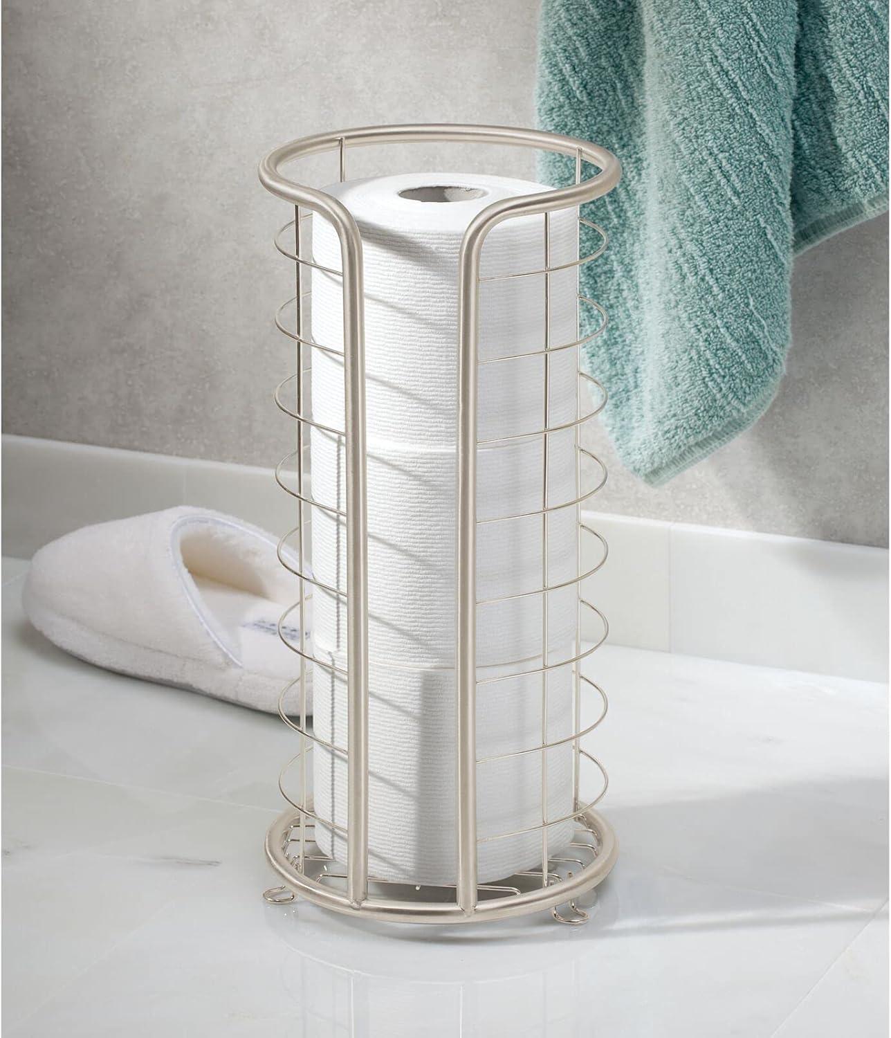 mDesign Metal Toilet Paper Holder Stand, Freestanding 3 Roll Reserve