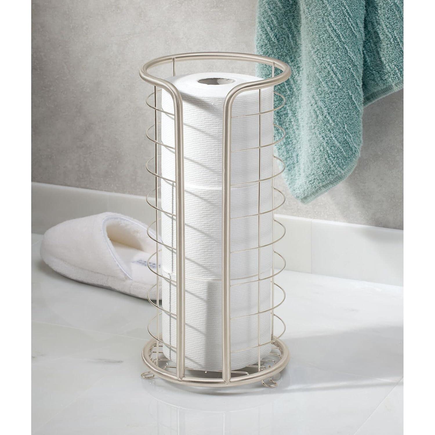 mDesign Metal Toilet Paper Holder Stand, Freestanding 3 Roll Reserve