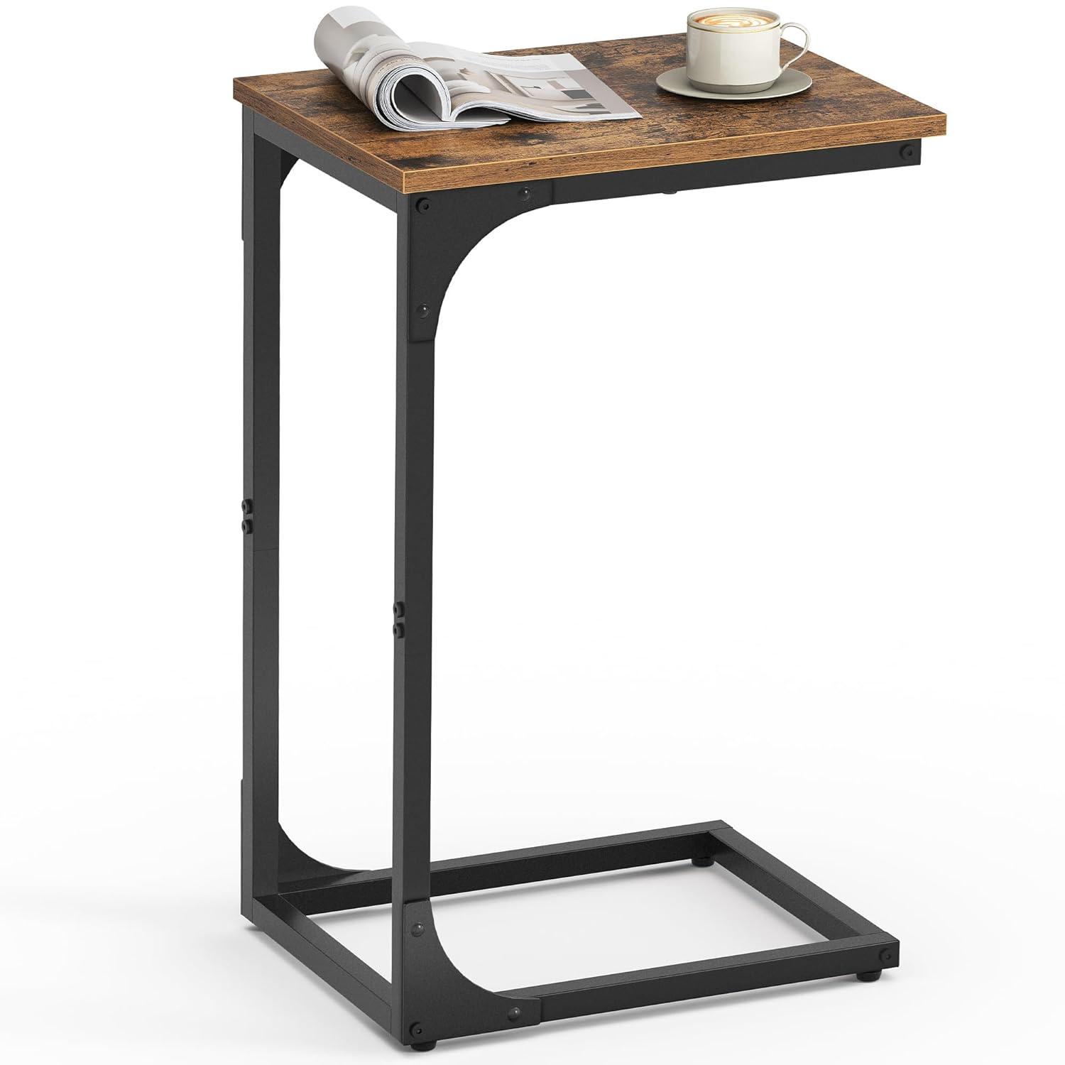 VASAGLE C-Shaped End Table, Small Side Table for Couch, Sofa Table with Metal Frame for Living Room, Bedroom, Bedside, Rustic Brown and Black ULET350B01