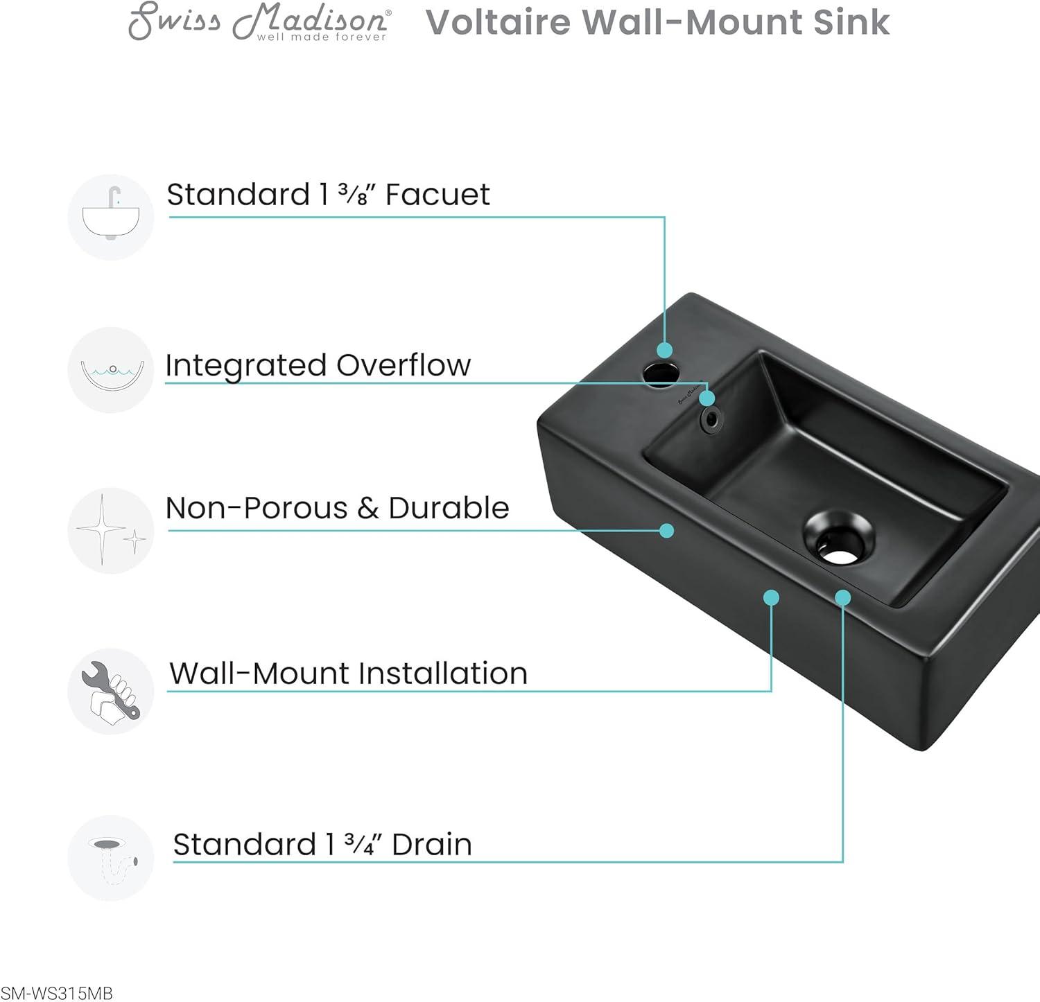 Voltaire 19.5 x 10 Rectangular Ceramic Wall Hung Sink with Left Side Faucet Mount