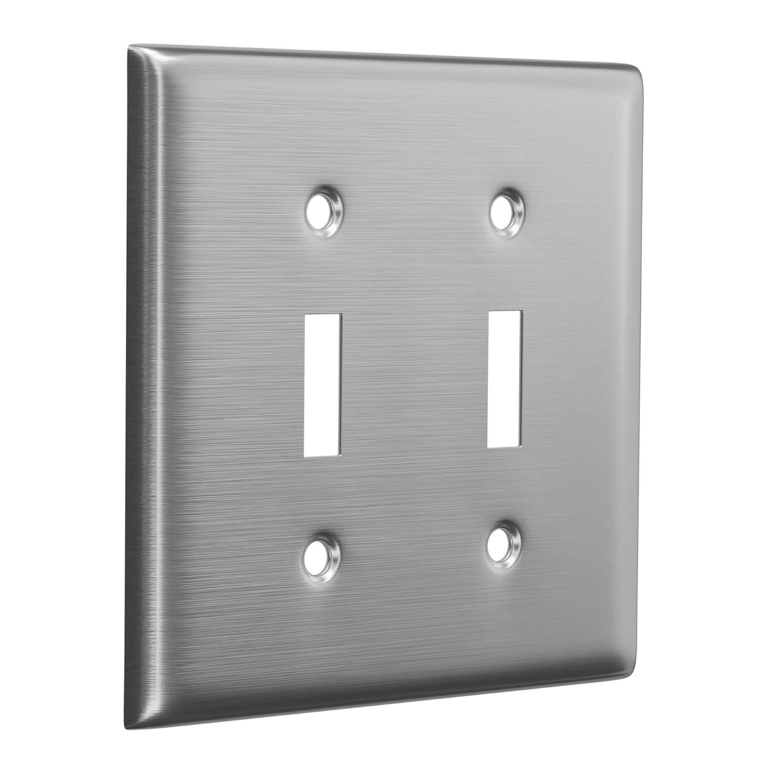 TayMac WSS-TT 2-Gang Stainless Steel Standard 2-Toggle Metal Wall Plate, Outlet Cover Wall Plate with Screws, Light Switch Cover Plate for 2 Devices