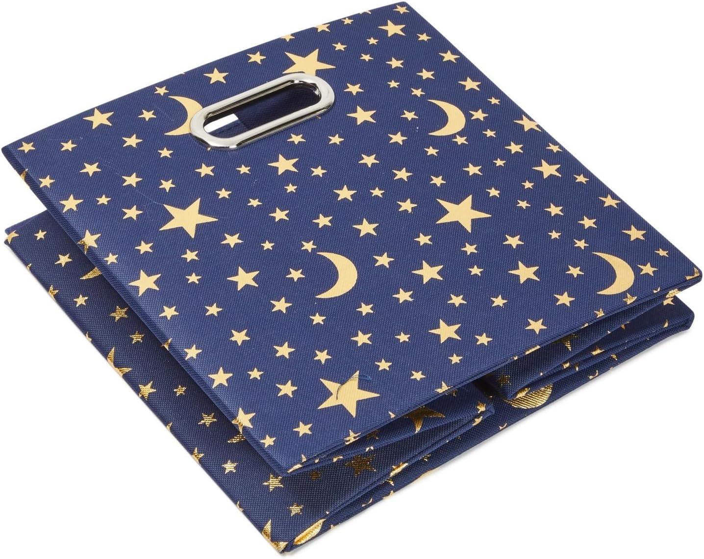 Okuna Outpost 4 Pack Star Storage Cubes, Collapsible Foldable Fabric Organizer Baskets for Clothes, Toys, Gold Moons and Stars, 11 In