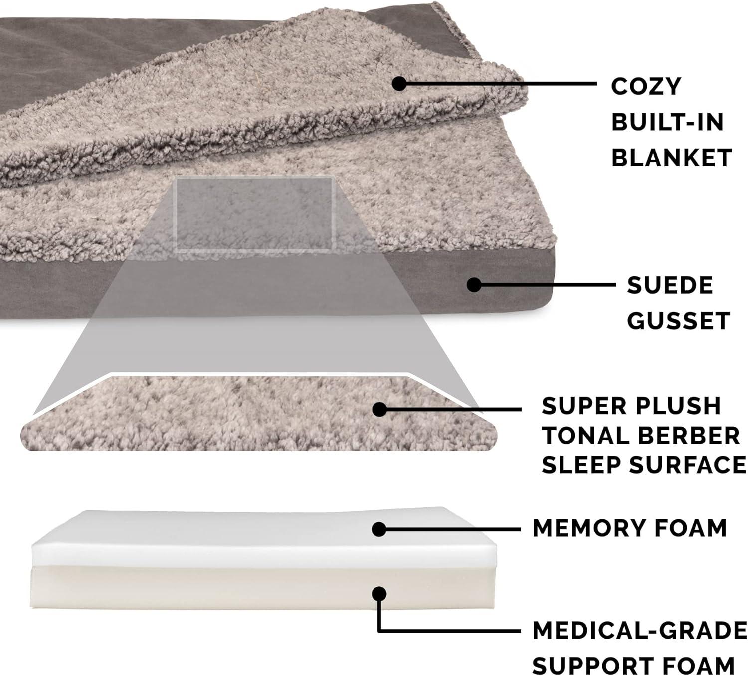FurHaven Berber and Suede Blanket Top Mattress Memory Foam Dog Bed