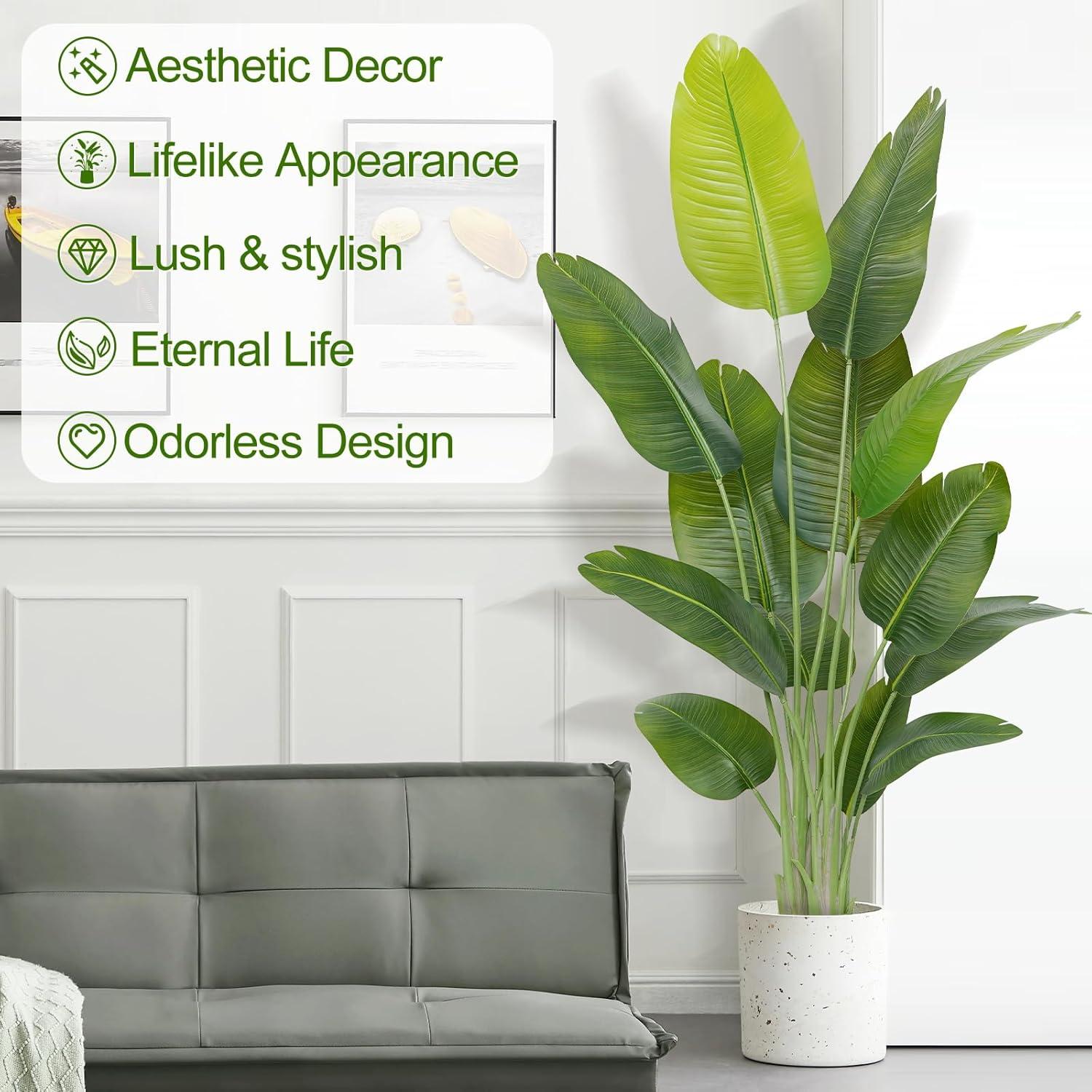 LINBONIO 6ft Artificial Tree Bird of Paradise Palm Tree Artificial Plant for Home Decor Indoor Outdoor Office