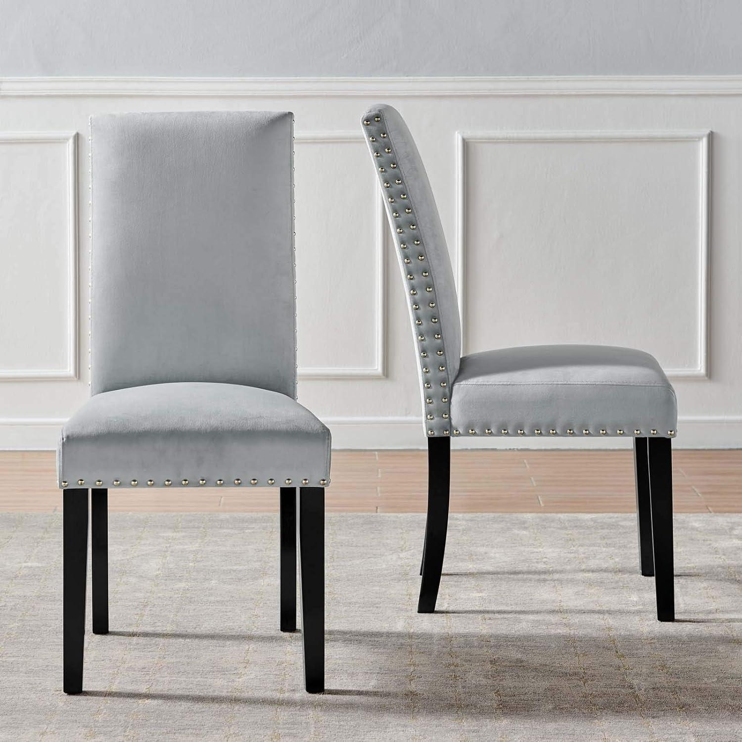 Modway Silver Orchid Lind Velvet Nailhead Trim Dining Side Chairs