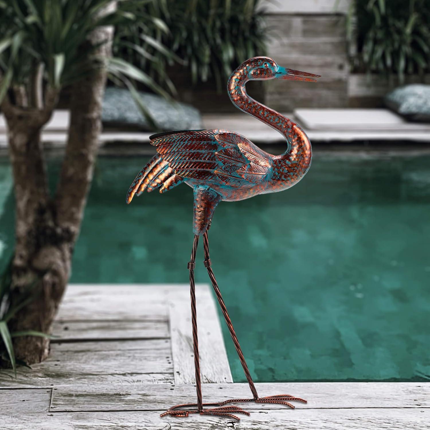 Natelf Garden Crane Statues for Outdoor, Standing Patina Heron Decoy Garden Sculptures, Metal Bird Art Lawn Ornaments for Patio Lawn Pond Backyard Decorations C49