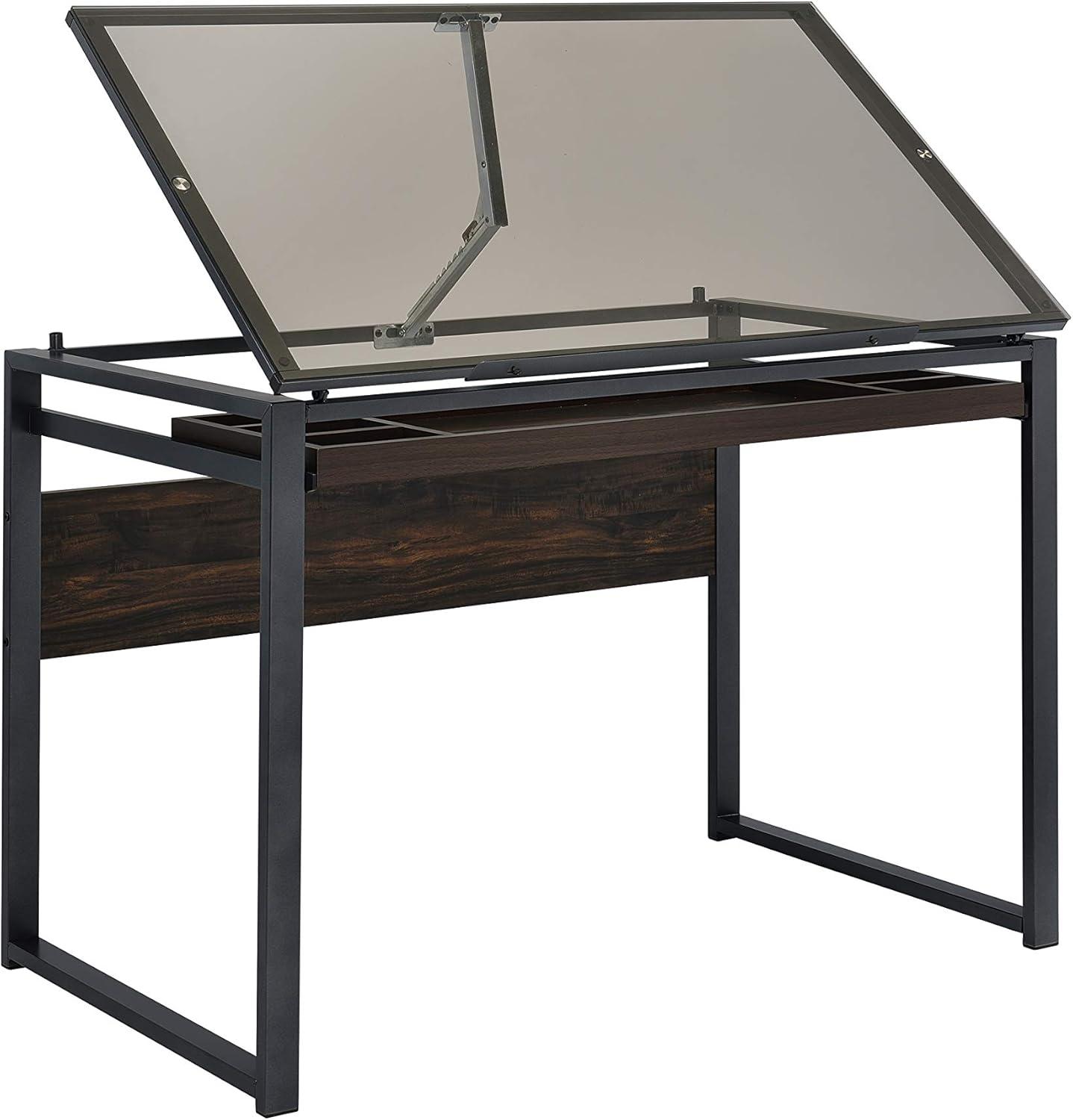Pantano Glass Top Drafting Desk with Organizer Drawer Gunmetal - Coaster